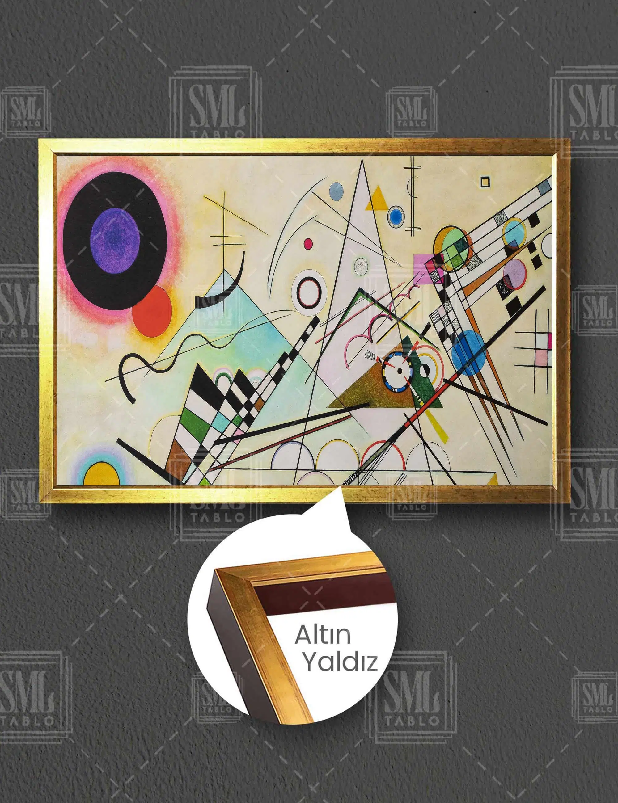 Ressam Wassily Kandinsky Sarı Kırmızı Mavi Geometrik Şekiller Yatay Çerçeveli Kanvas Tablo