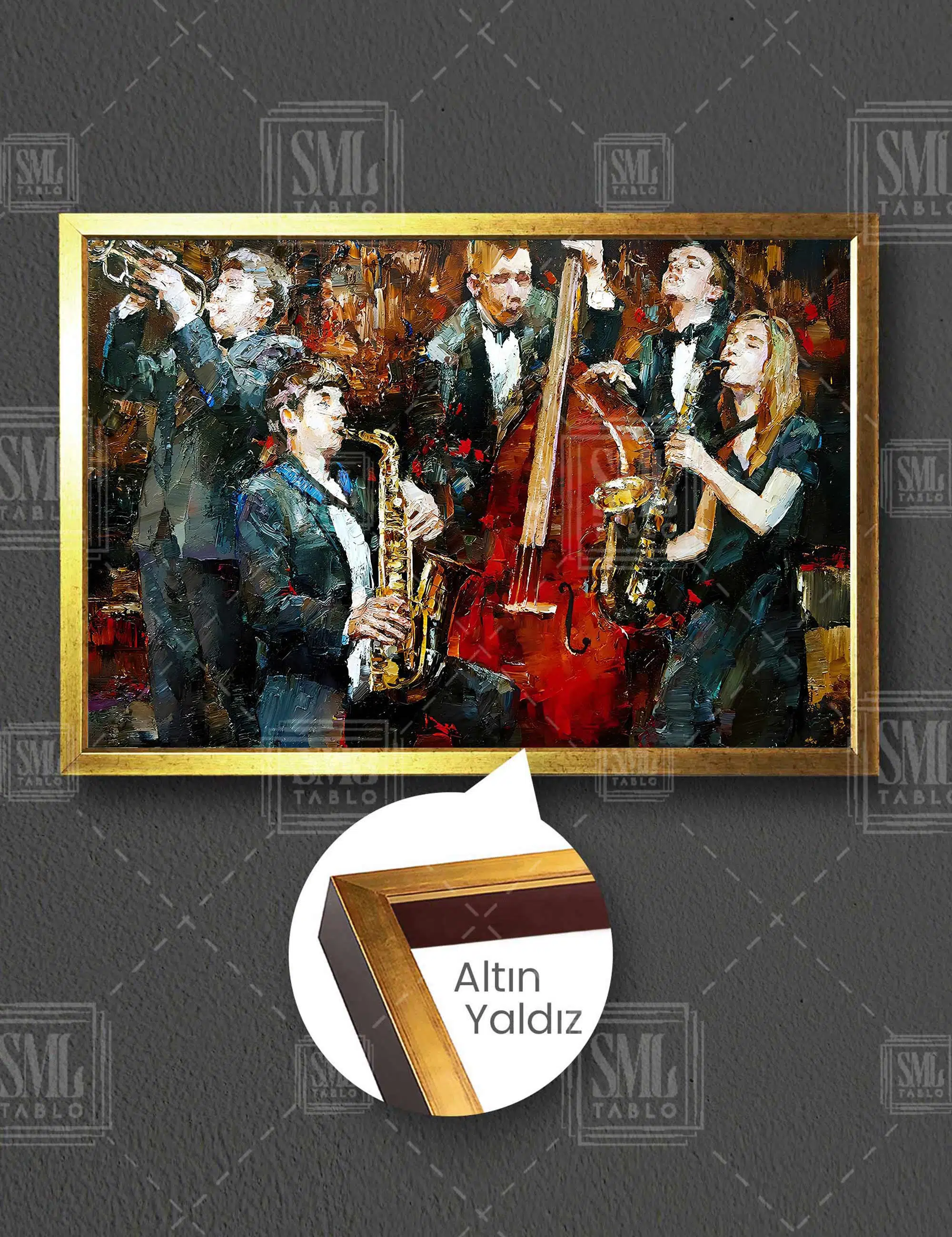 Siyah Elbiseli Sokak Sanatçıları Müzik Aşkı Sanat Yatay Çerçeveli Kanvas Tablo