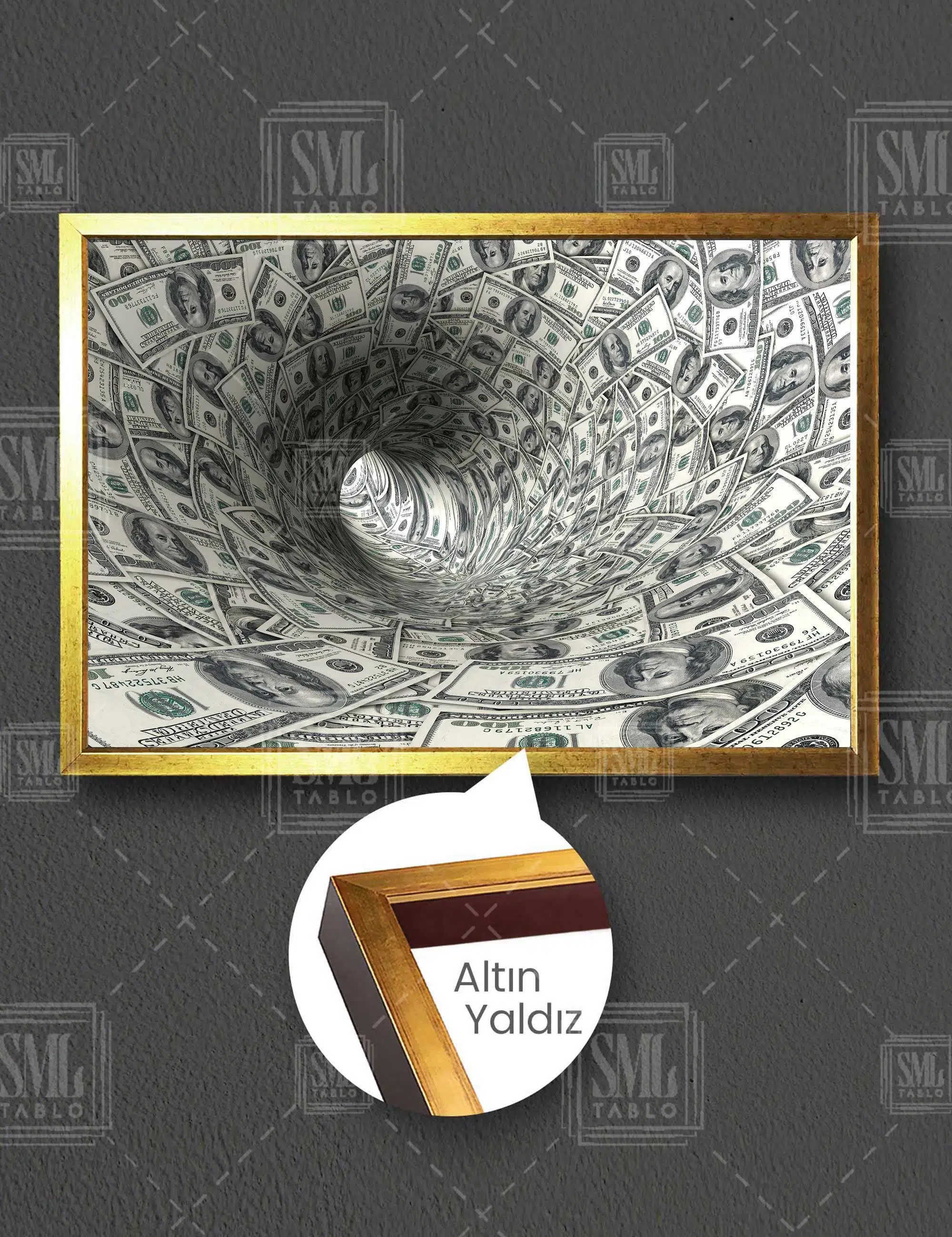 Para Hortumu Dolar Ekonomi Yatay Çerçeveli Kanvas Tablo