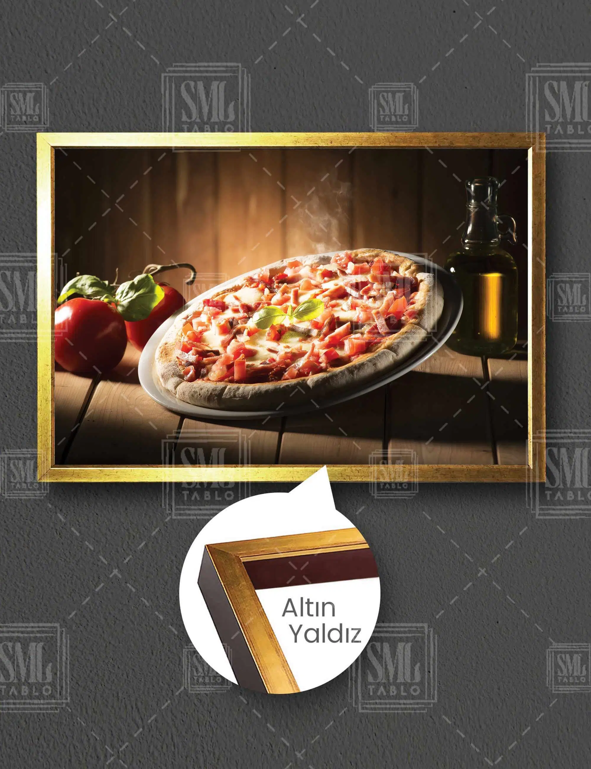Bol Malzemeli Pizza Hamur Pizzacı Fast Food Yatay Çerçeveli Kanvas Tablo