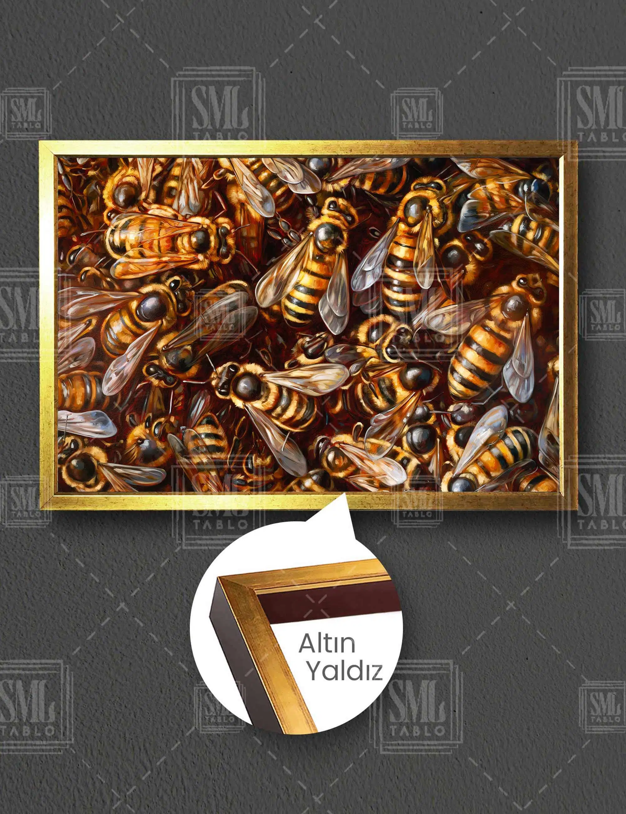 Arı Kovanı Çalışan İşçi Arılar Dijital Çizim Art Yatay Çerçeveli Kanvas Tablo