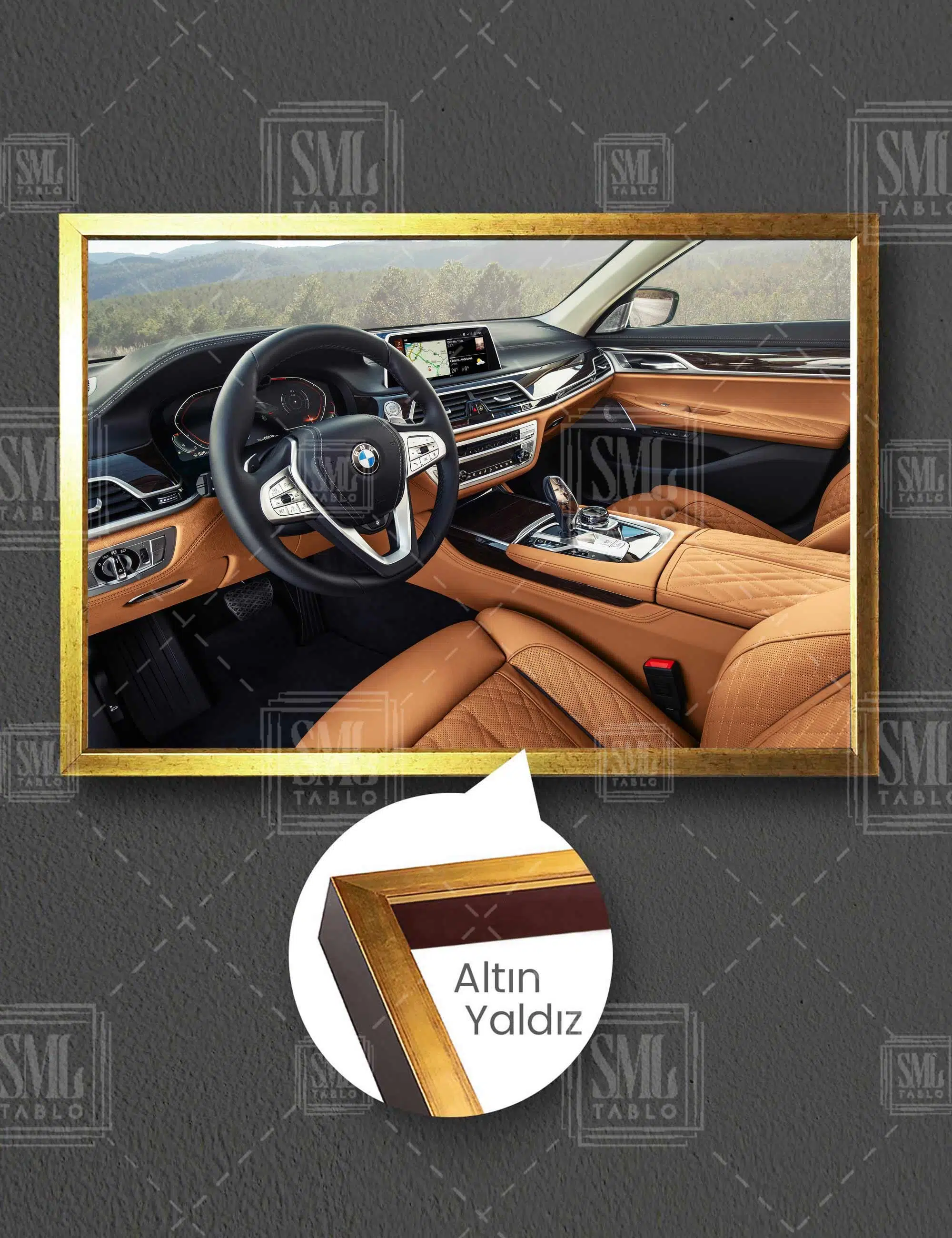 Bmw 7 Serisi Konsol Lüks Otomobil İç Dizaynı Yatay Çerçeveli Kanvas Tablo