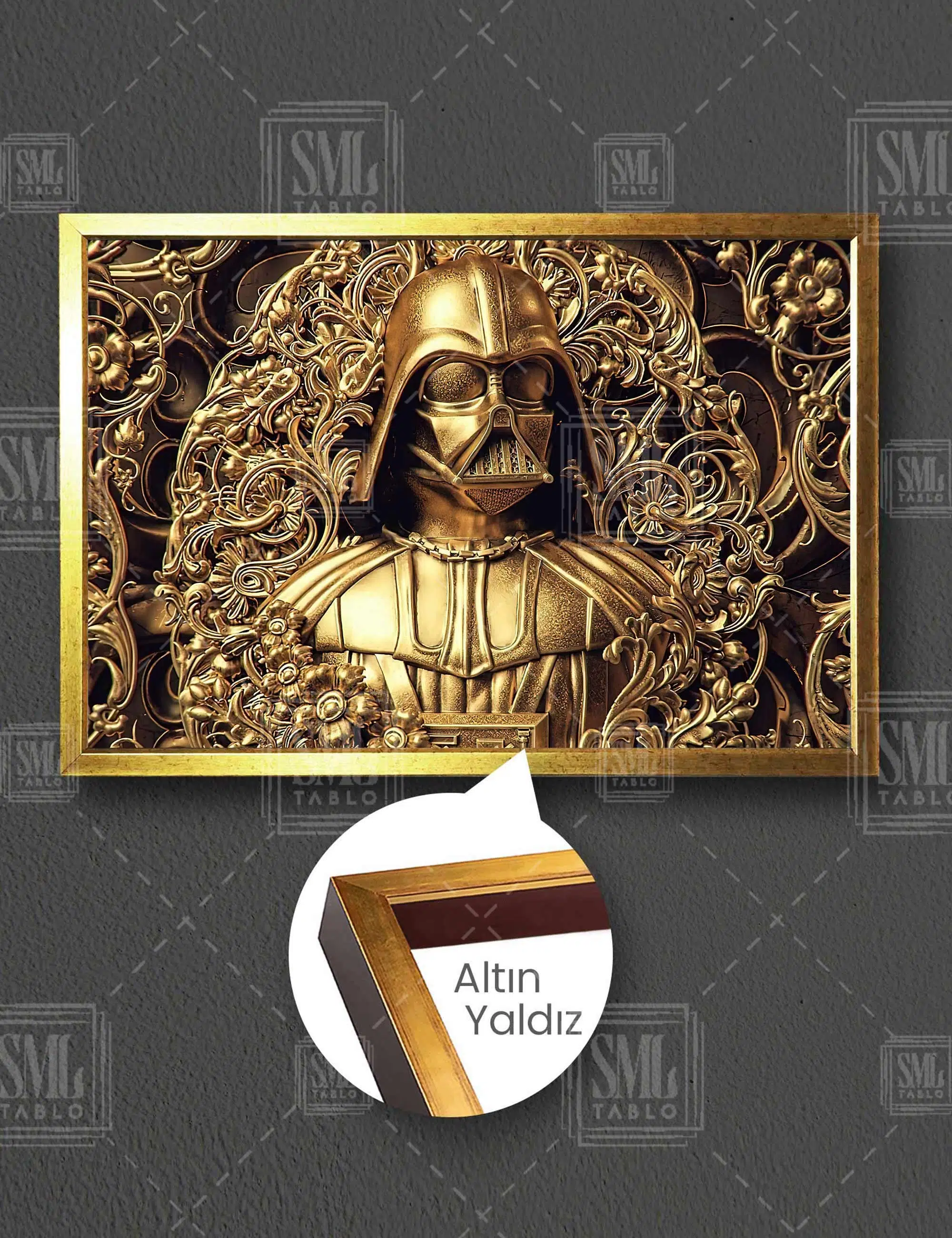 Darth Vader Star Wars Yıldız Savaşları Karalık Taraf Dark Side Altın Varaklı Çerçeve Yatay Çerçeveli Kanvas Tablo