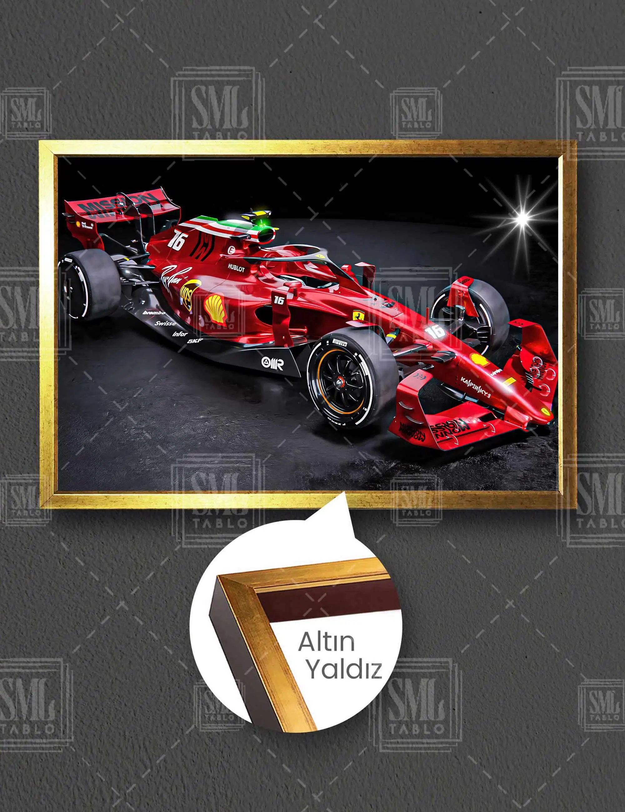 Ferrari Kırmızı Yarış Arabası Formula Bir Hız Tutkusu Yatay Çerçeveli Kanvas Tablo