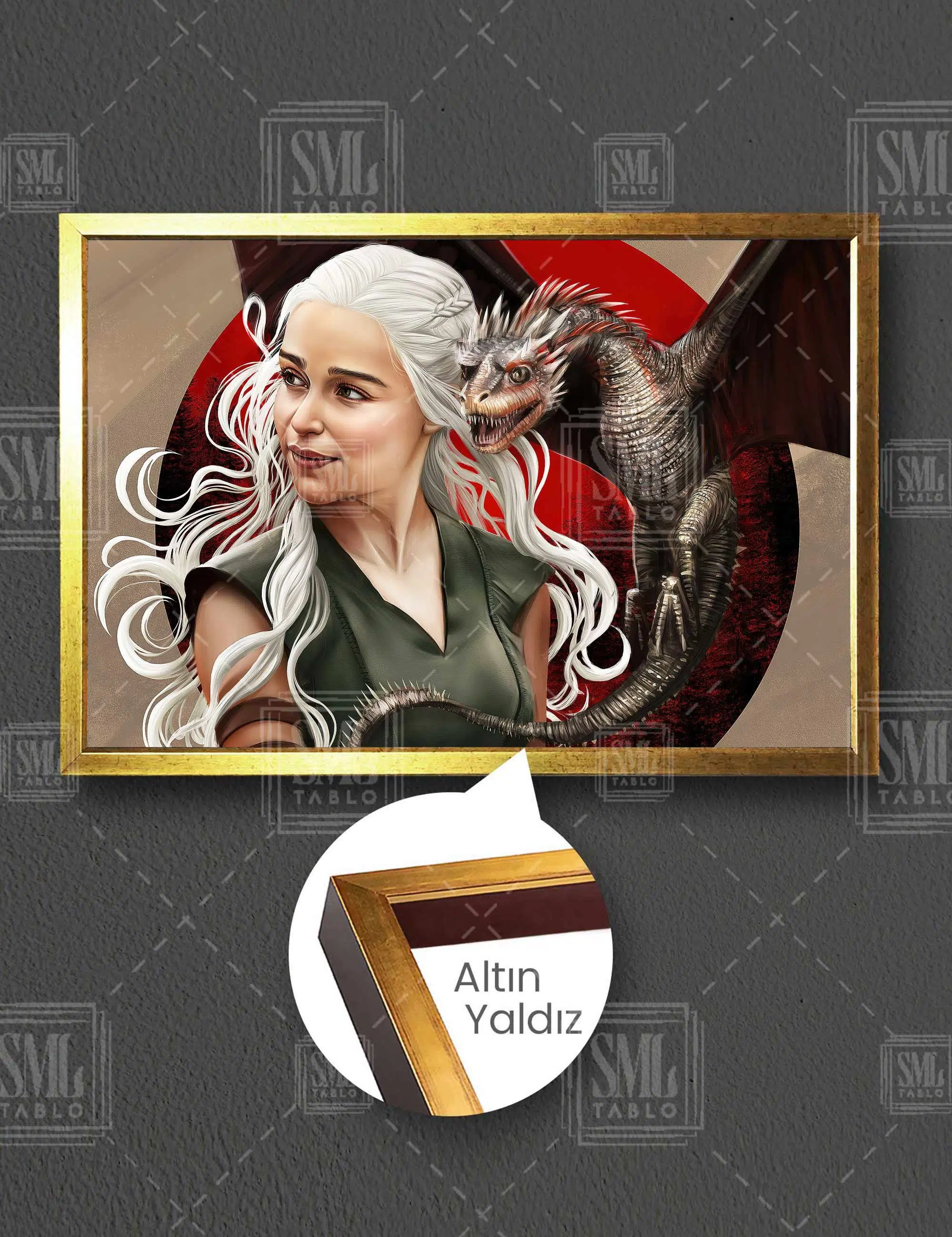 Game Of Thrones Khaleesi Ve Ejderhası Taht Oyunları Dizi Yatay Çerçeveli Kanvas Tablo