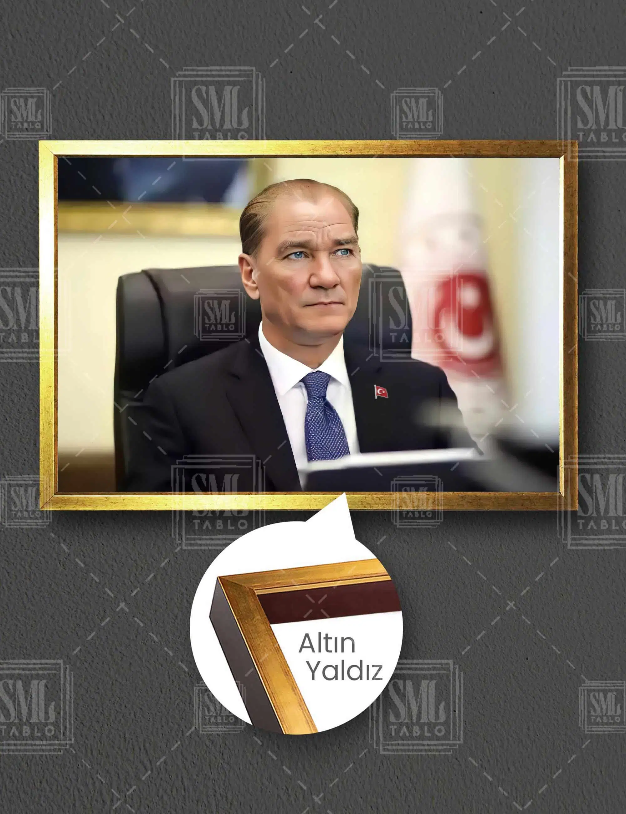 Gazi Mustafa Kemal Atatürk Yapay Zeka İle Günümüzdeki Hali Dekor Yatay Çerçeveli Kanvas Tablo