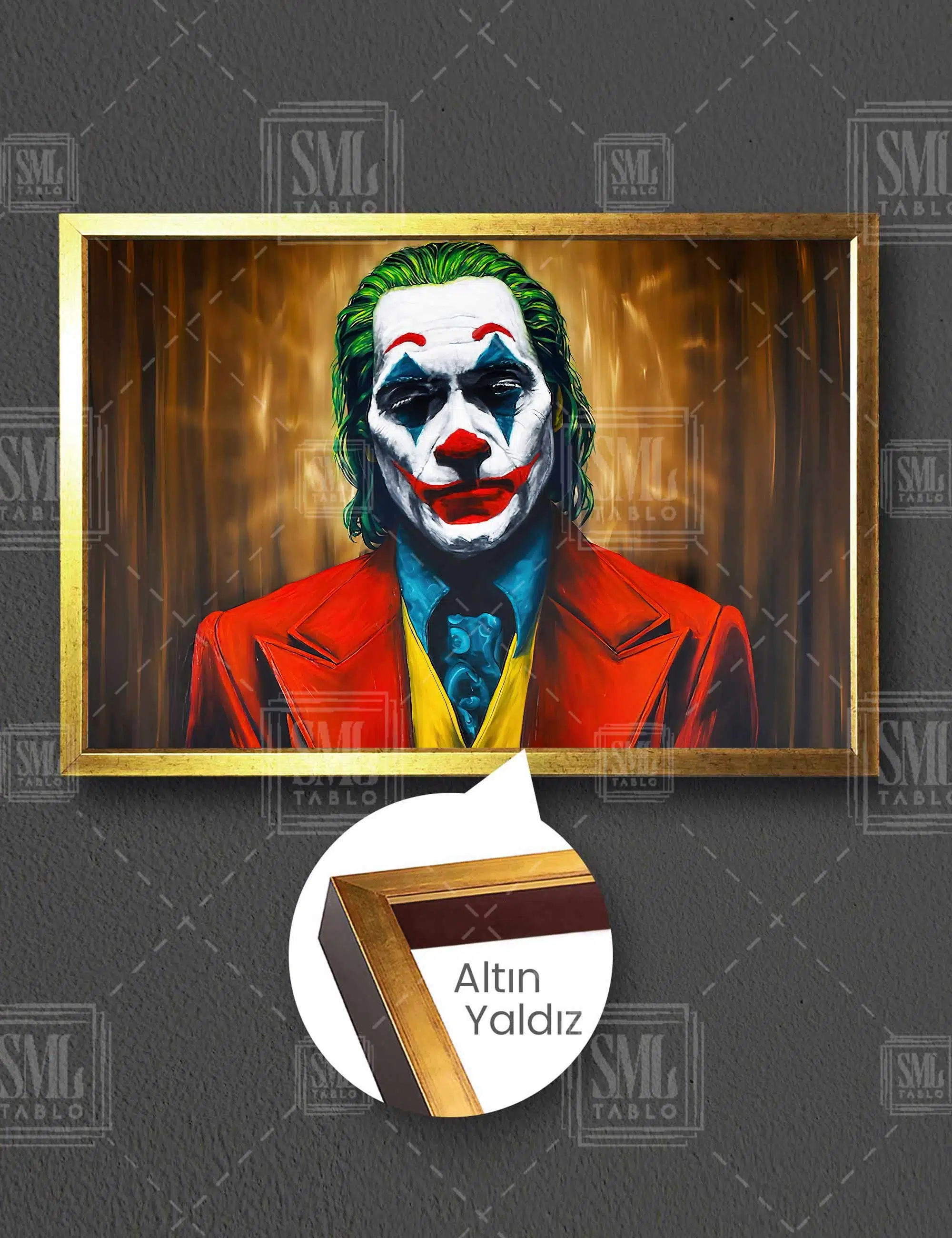 Kırmızı Ceketli Yeşil Saçlı Joker İlüstrasyonu Gotham City Yatay Çerçeveli Kanvas Tablo