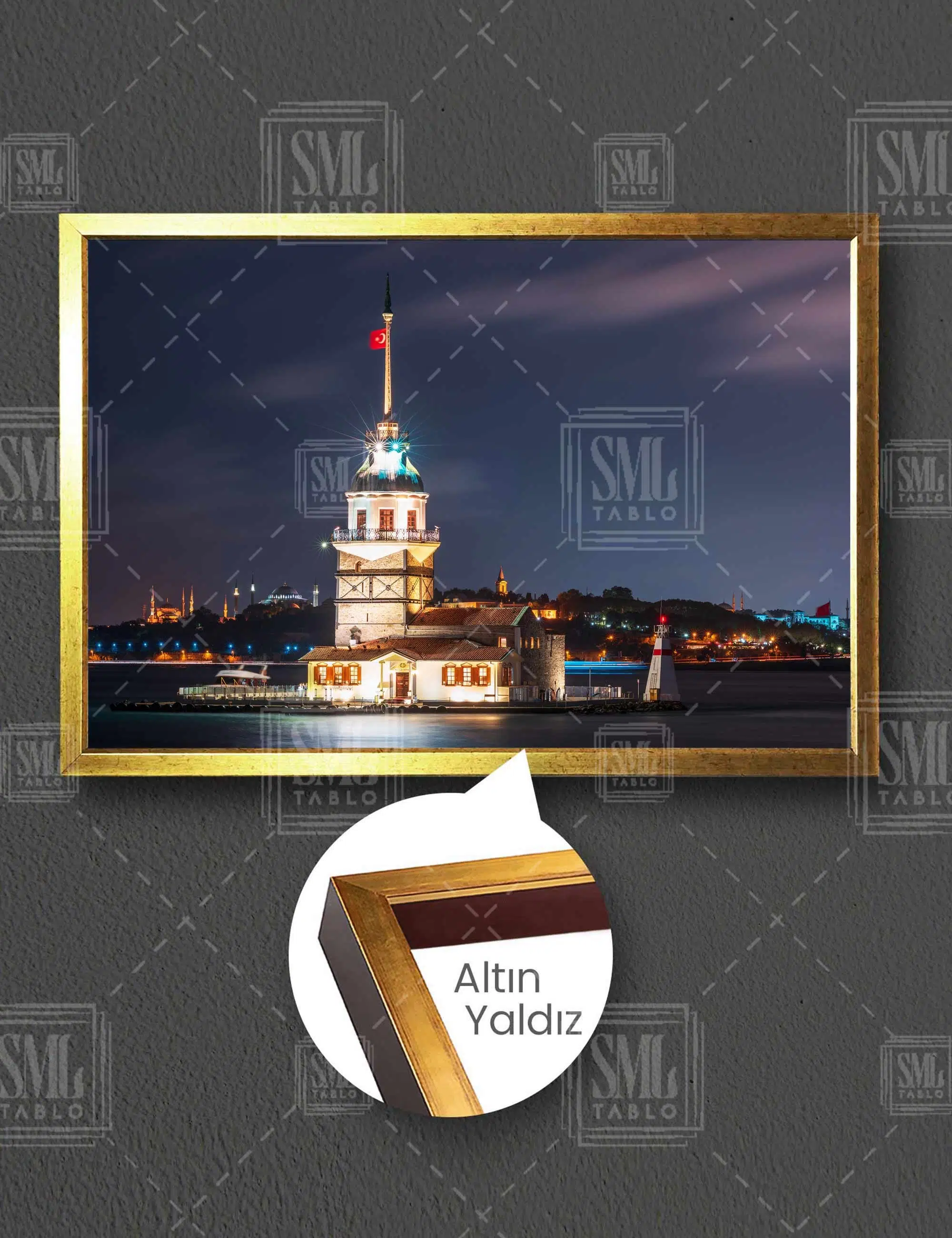 Kız Kulesi İstanbulun Simgesi Gece Manzarası Yatay Çerçeveli Kanvas Tablo