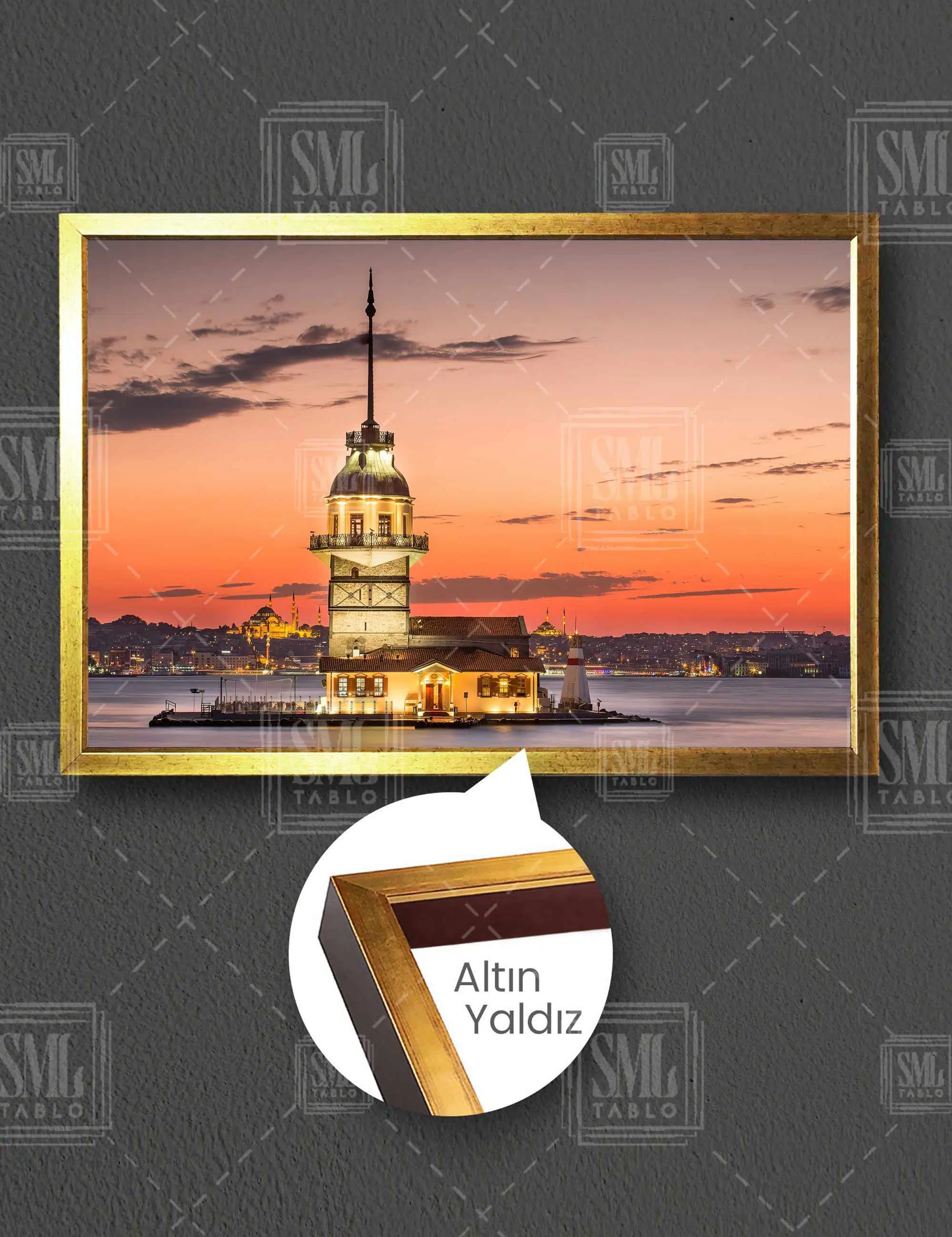 Kız Kulesi İstanbulun Simgesi Manzara Akşamüstü Yatay Çerçeveli Kanvas Tablo