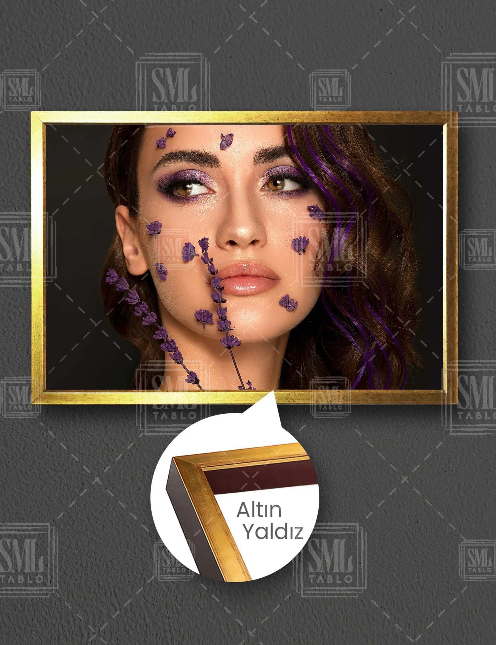 Mor Tonları Makyaj Ve Kuru Lavantalar Make Up Güzellik Salonu Yatay Çerçeveli Kanvas Tablo