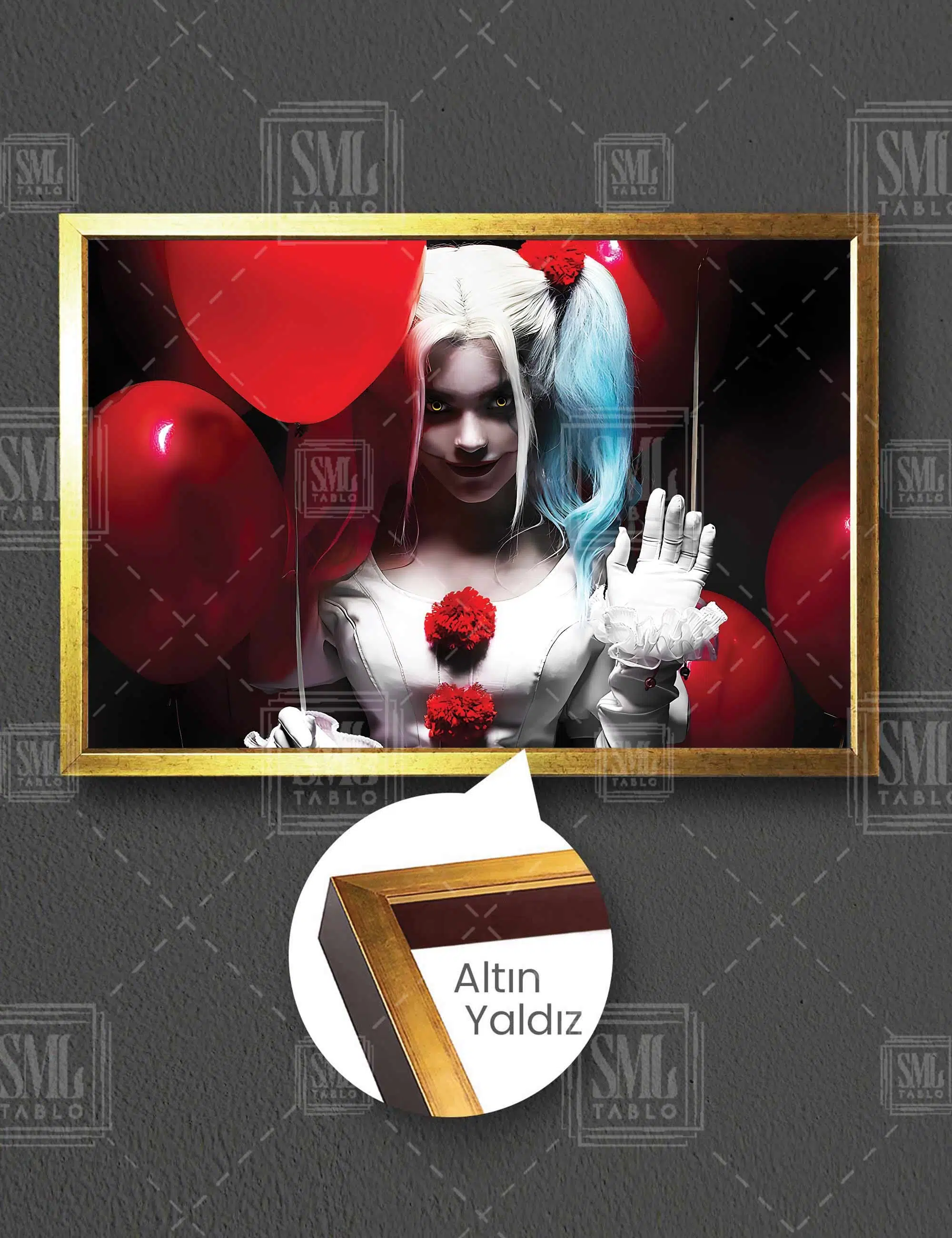 Palyaço Kadın Pennywise Makyajı Hallowen Kırmızı Balonlar Yatay Çerçeveli Kanvas Tablo