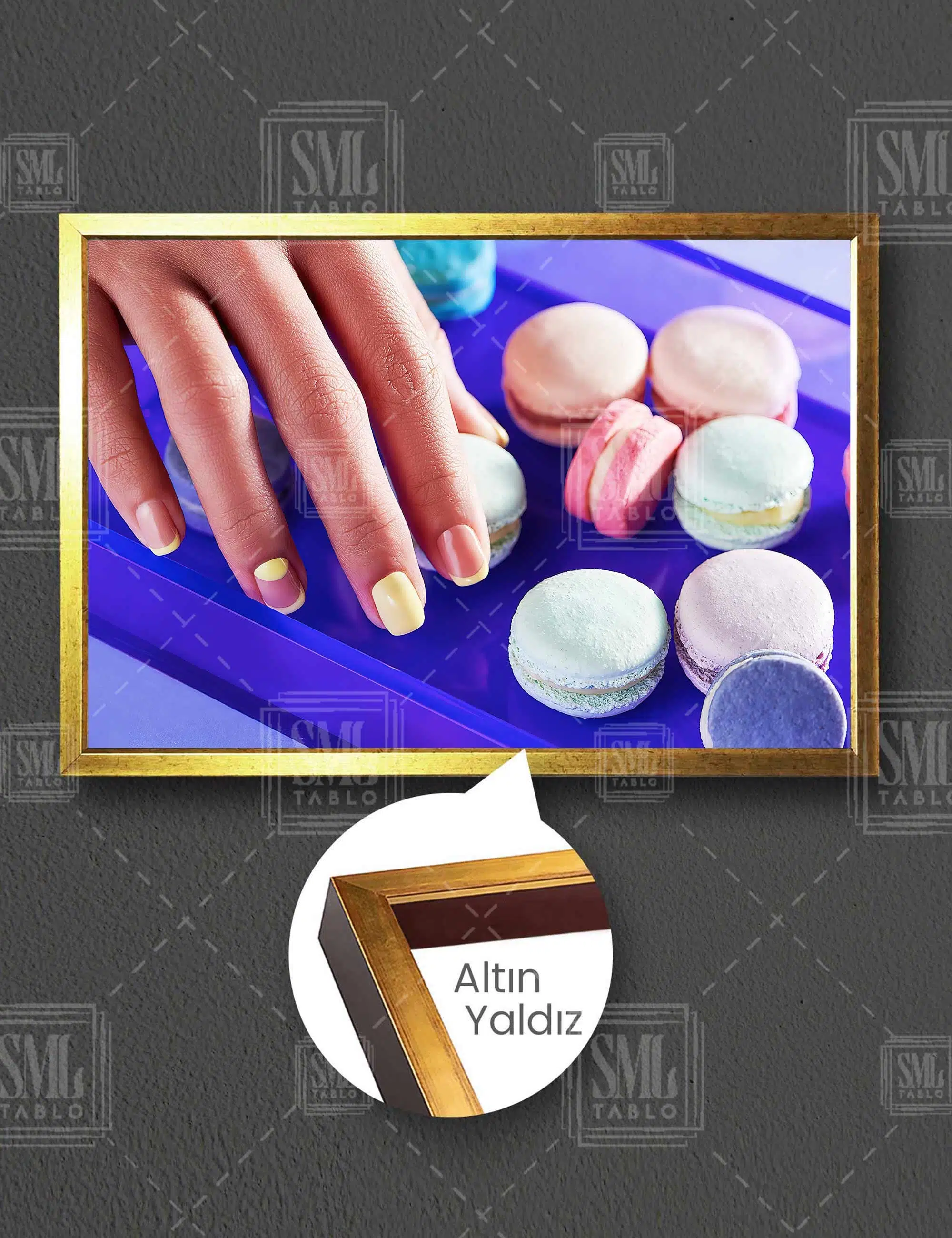 Renkli Makaronlar Sarı Detaylı Nail Art Tırnak Stüdyosu Bakım Yatay Çerçeveli Kanvas Tablo