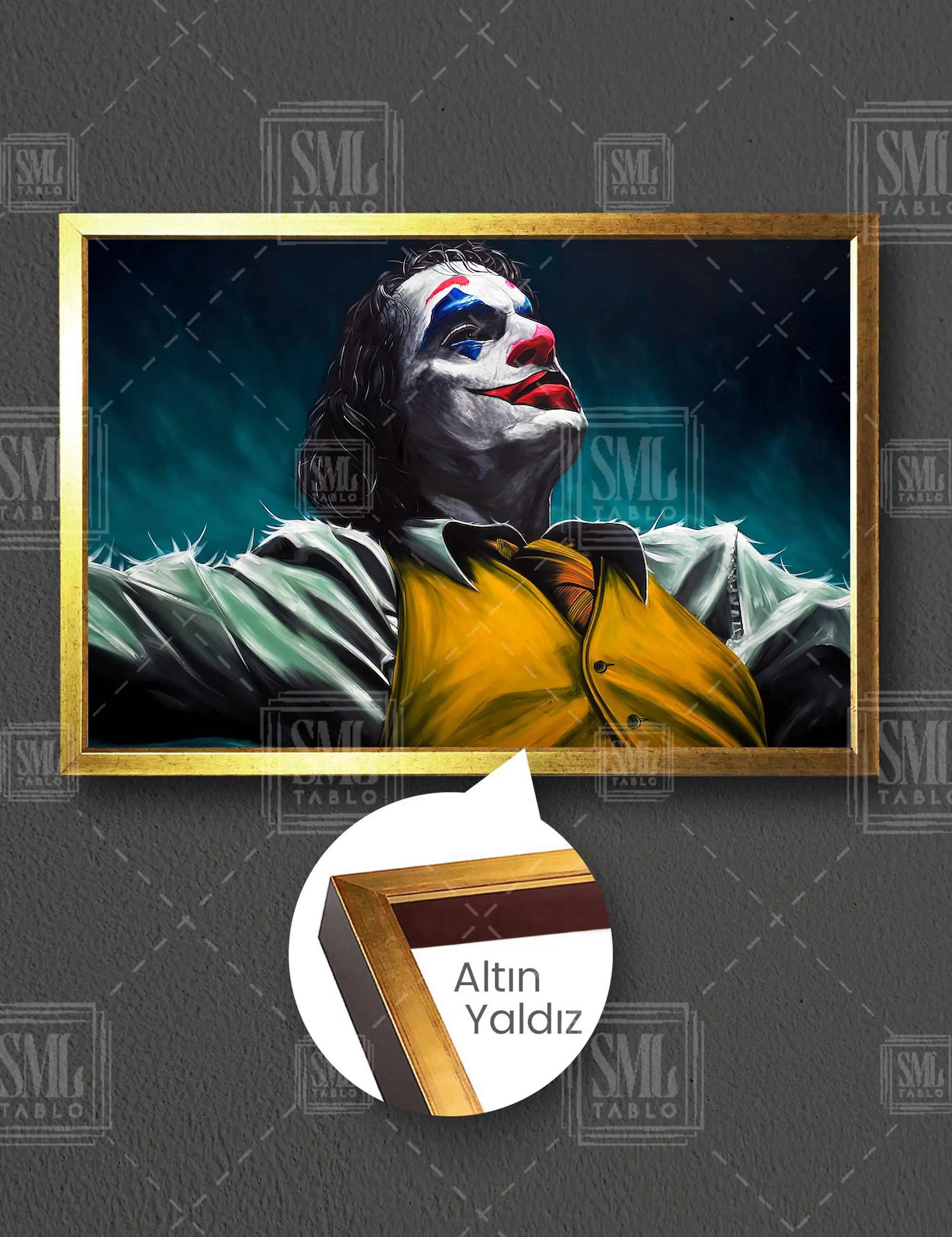 Sarı Yelekli Yeşil Saçlı Oturan Joker İlüstrasyon Gotham City Yatay Çerçeveli Kanvas Tablo