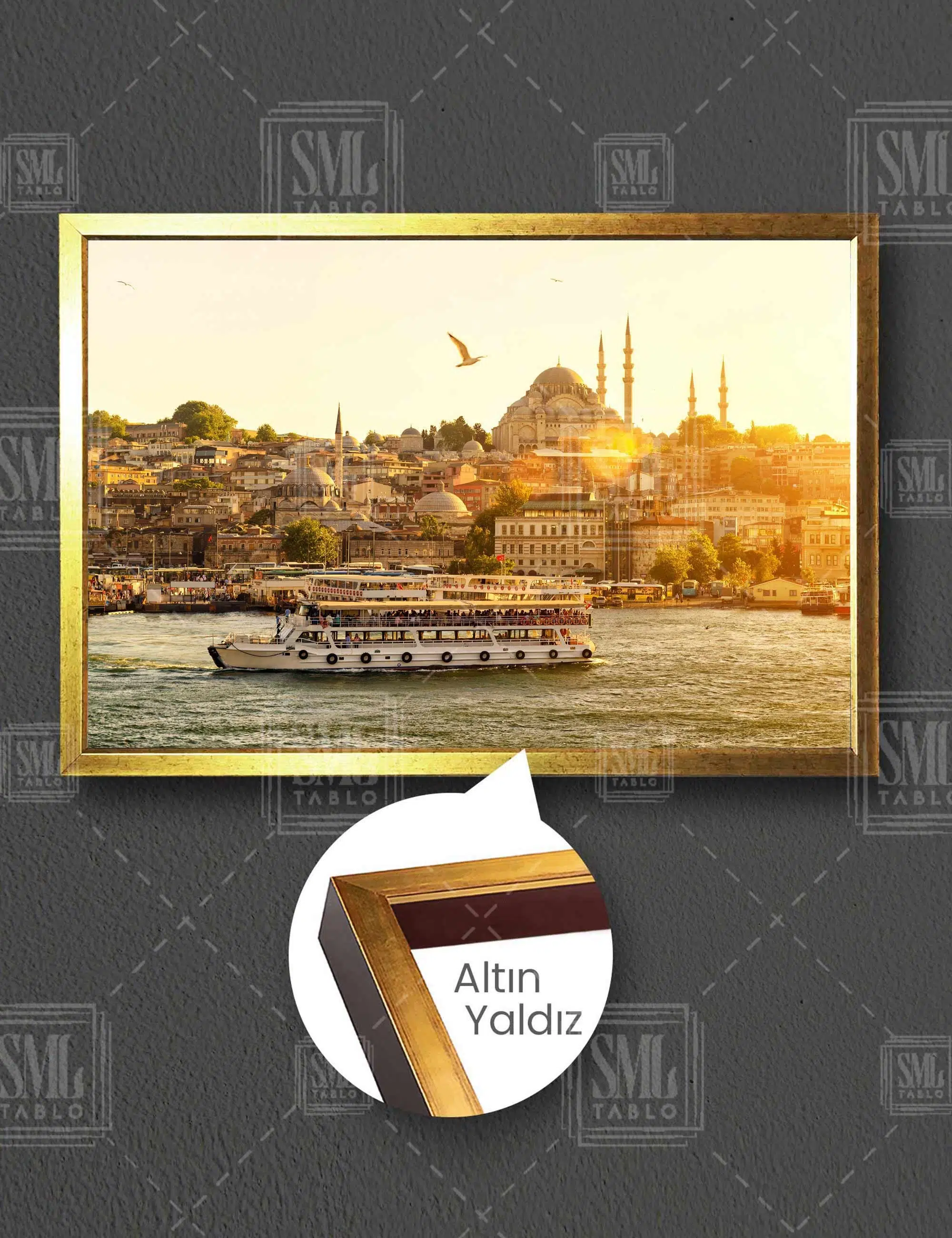Tarihi Yarımada Vapur Akşamüstü Manzara Yatay Çerçeveli Kanvas Tablo