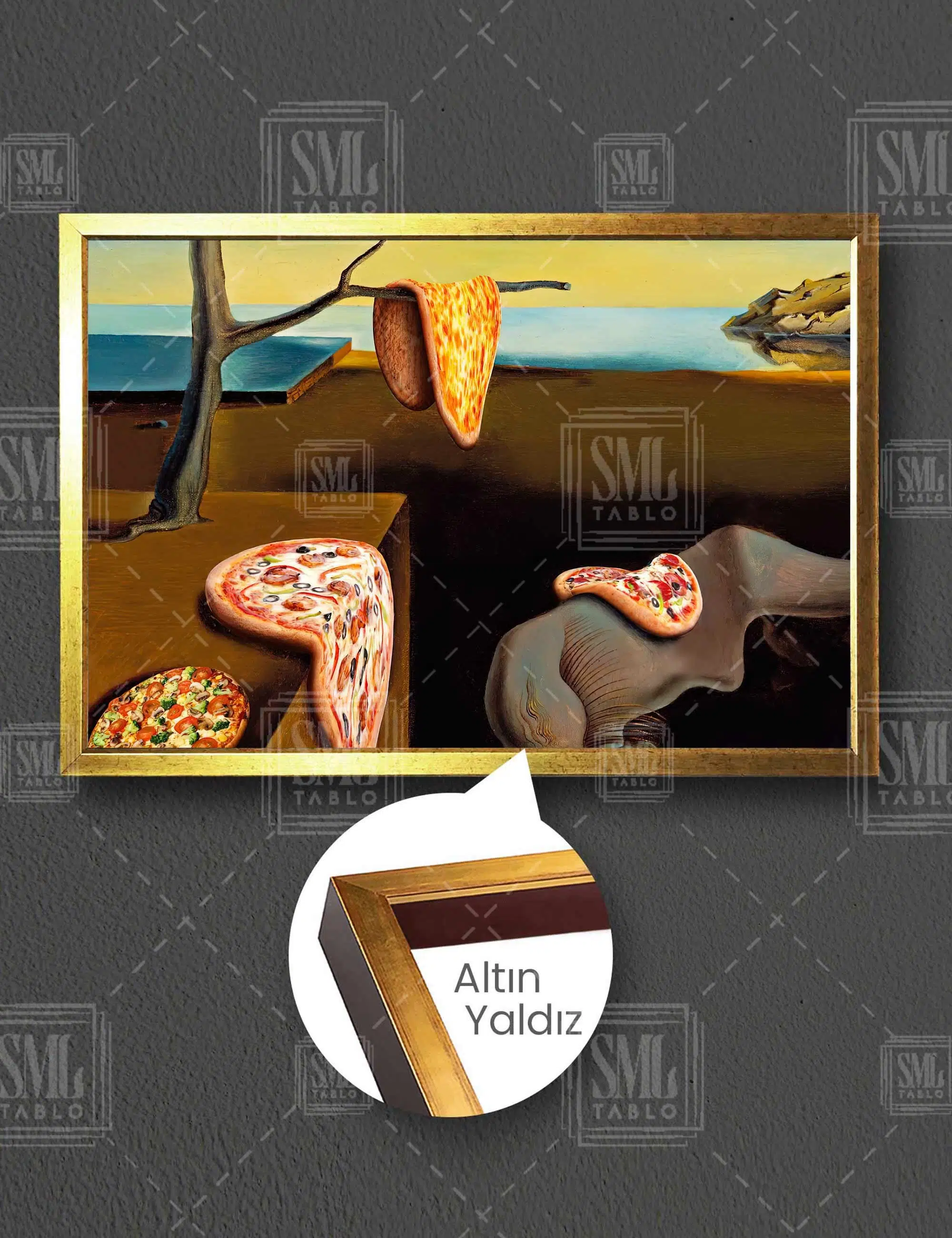 Ünlü Ressam Salvador Dali Belleğin Azmi Tablosu Pizza Versiyonu Yatay Çerçeveli Kanvas Tablo