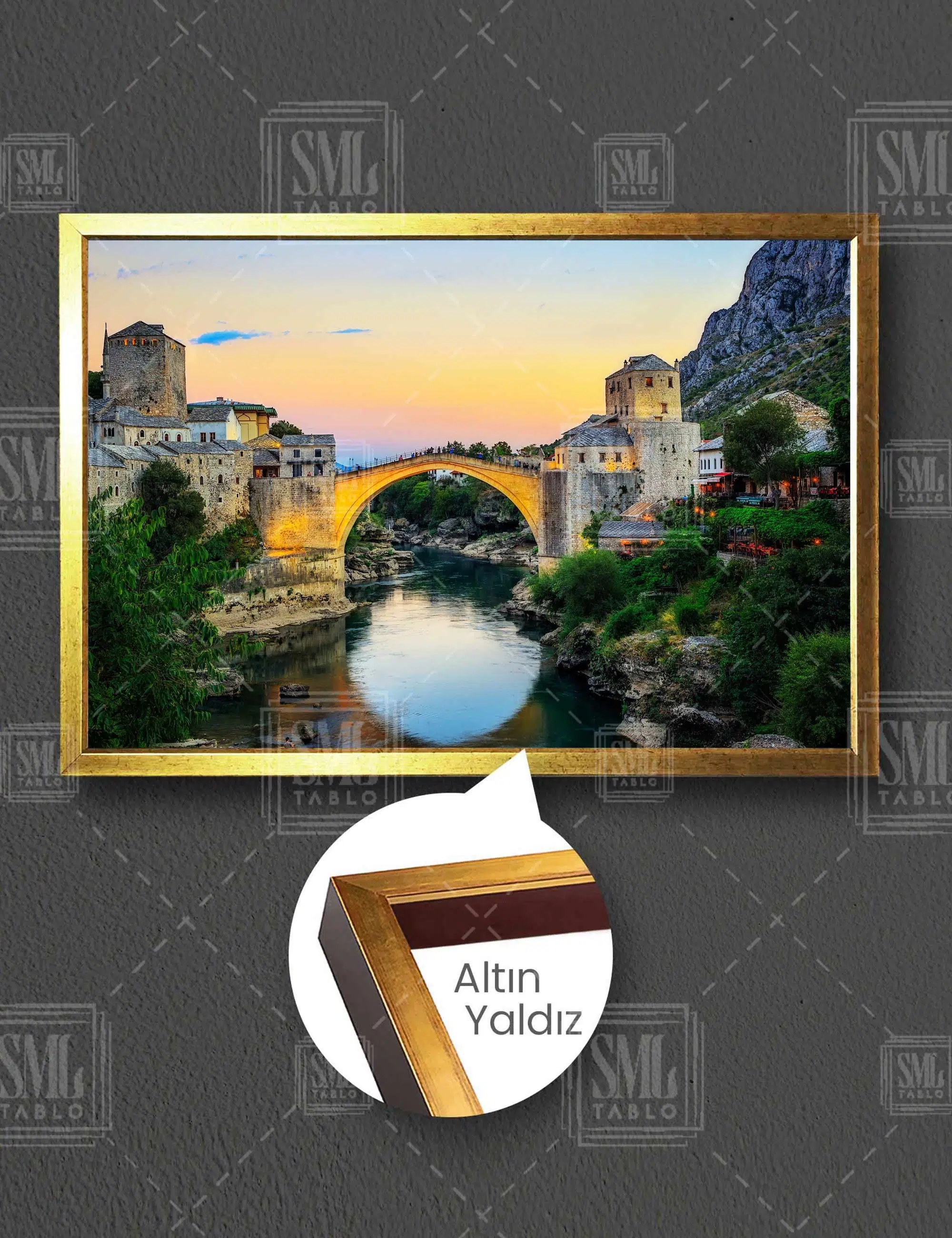 Tarihi Mostar Köprüsü Bosna Hersek Mostar Bridge Yatay Çerçeveli Kanvas Tablo