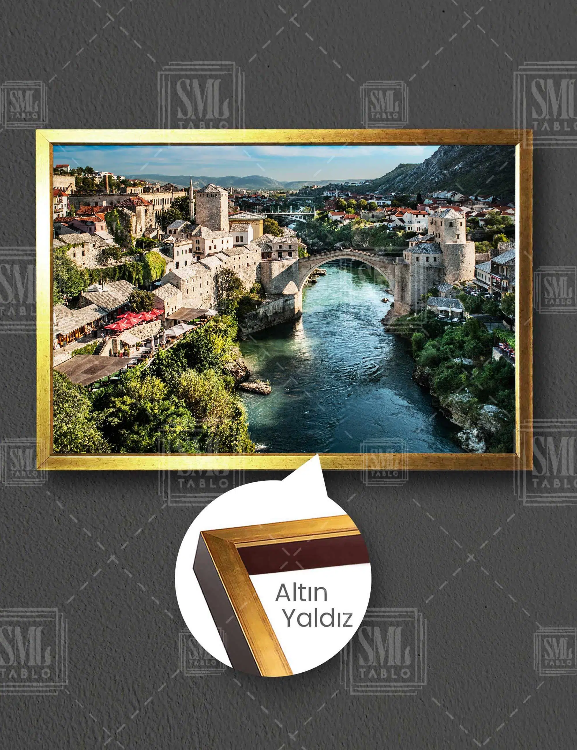 Tarihi Mostar Köprüsü Mostar Bridge Bosna Hersek Yatay Çerçeveli Kanvas Tablo