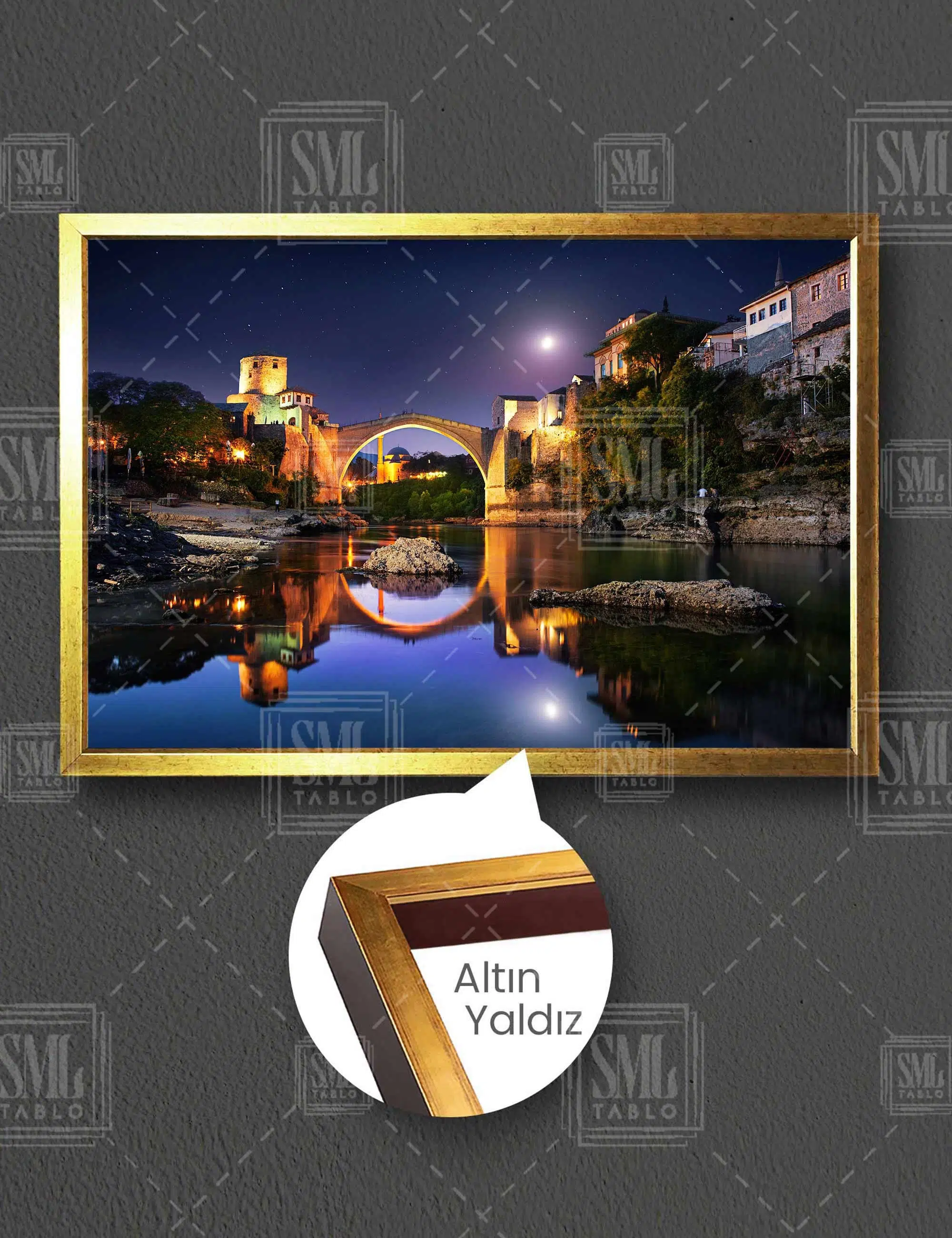 Mostar Köprüsü Tarihi Köprü Bosna Hersek Mostar Bridge Yatay Çerçeveli Kanvas Tablo