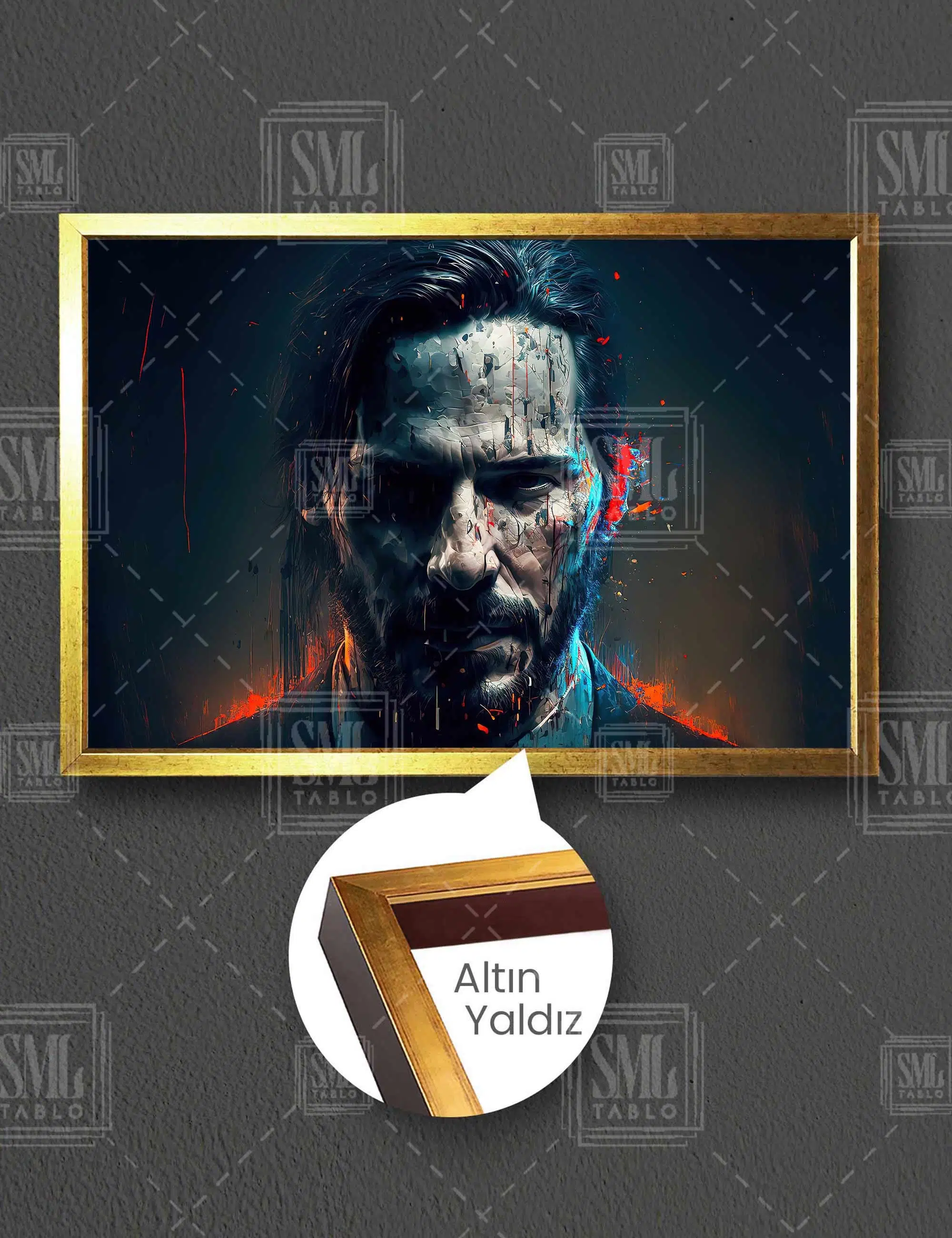 John Wick İlüstrasyonu Keanu Reeves Boya Sıçramaları Yatay Çerçeveli Kanvas Tablo
