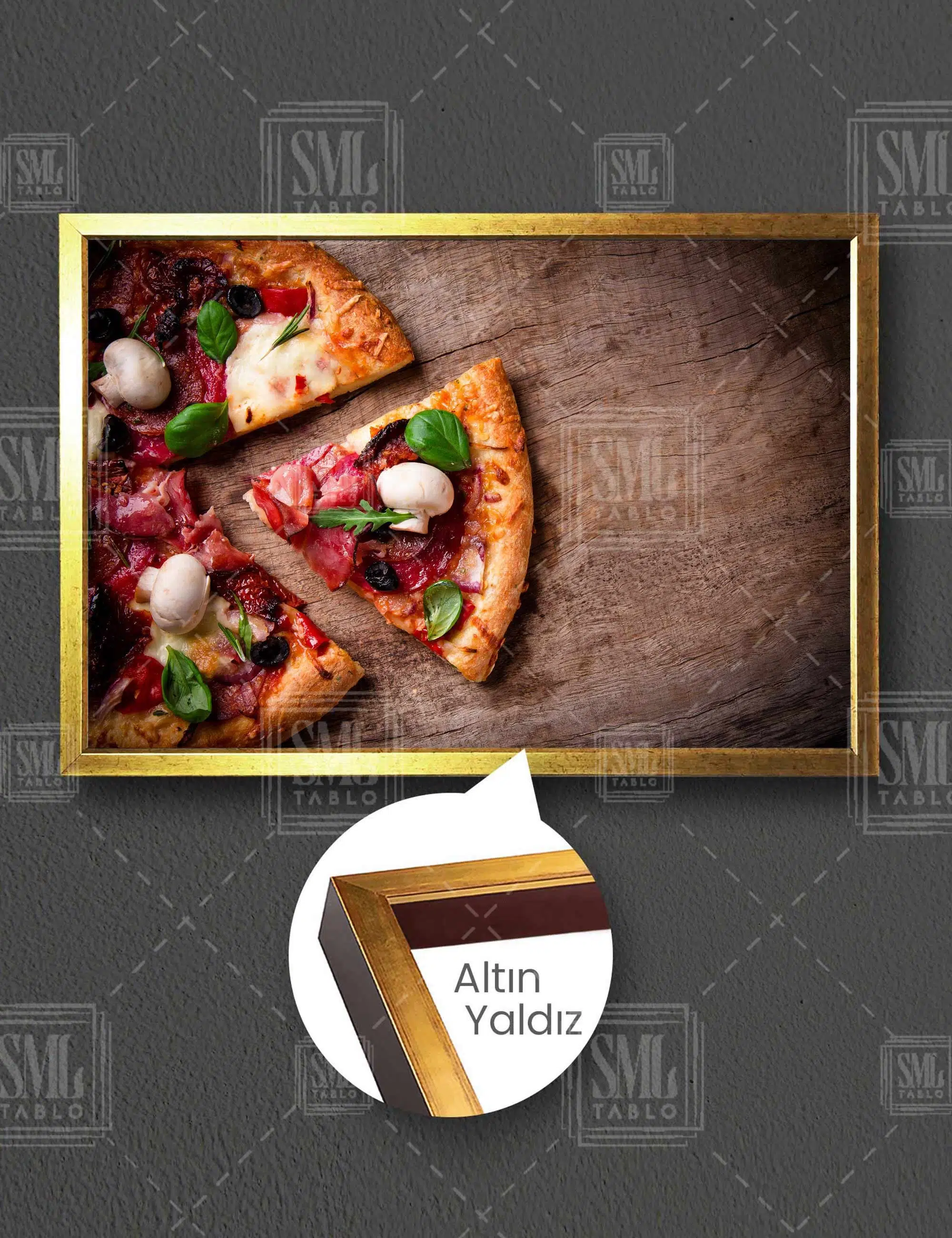 Lezzetli Pizza Dilimi Fast Food İtalyan Mutfağı Yatay Çerçeveli Kanvas Tablo
