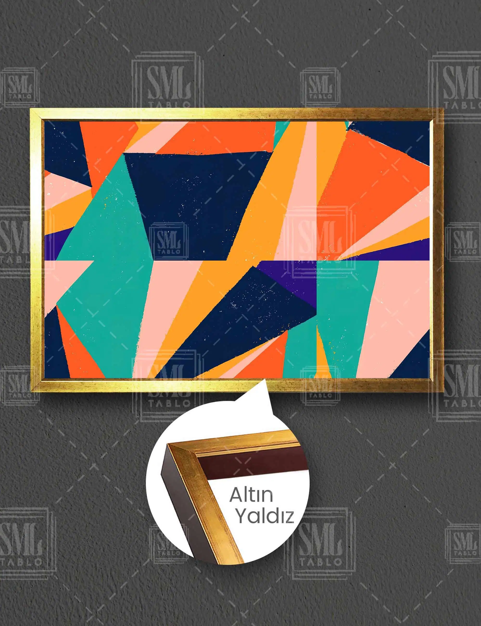 Geometrik Desenler Modern Sanat Soyut Dekoratif Yatay Çerçeveli Kanvas Tablo