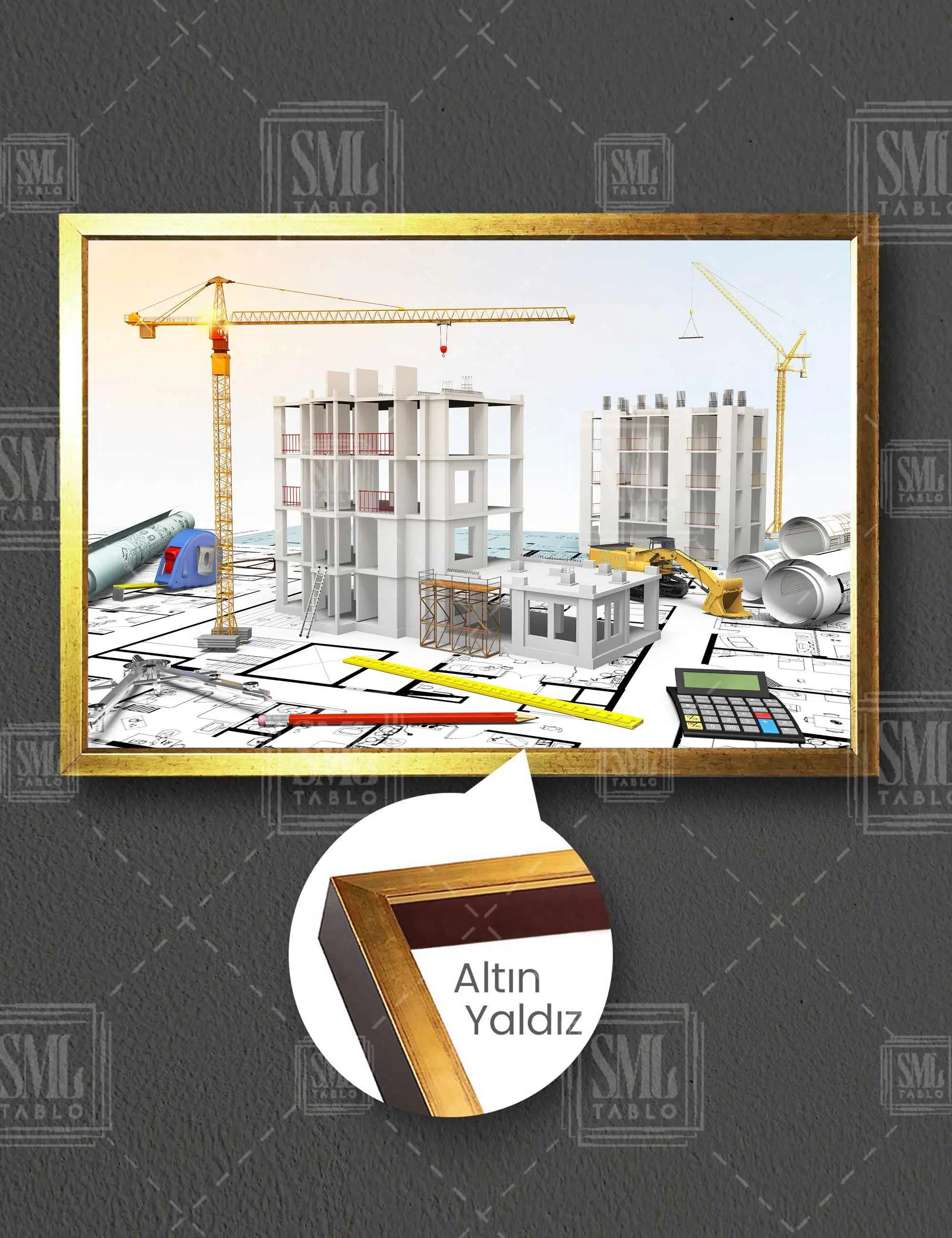 İnşaat Mühendisliği Şehir Planlaması Yapı Denetim Building City Yatay Çerçeveli Kanvas Tablo
