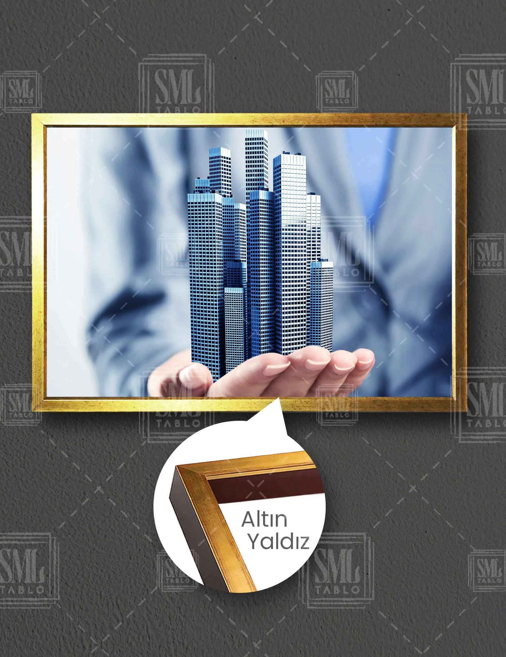 Emlak Ofisi Emlakçı Real Estate Şehir Manzarası City View Yatay Çerçeveli Kanvas Tablo