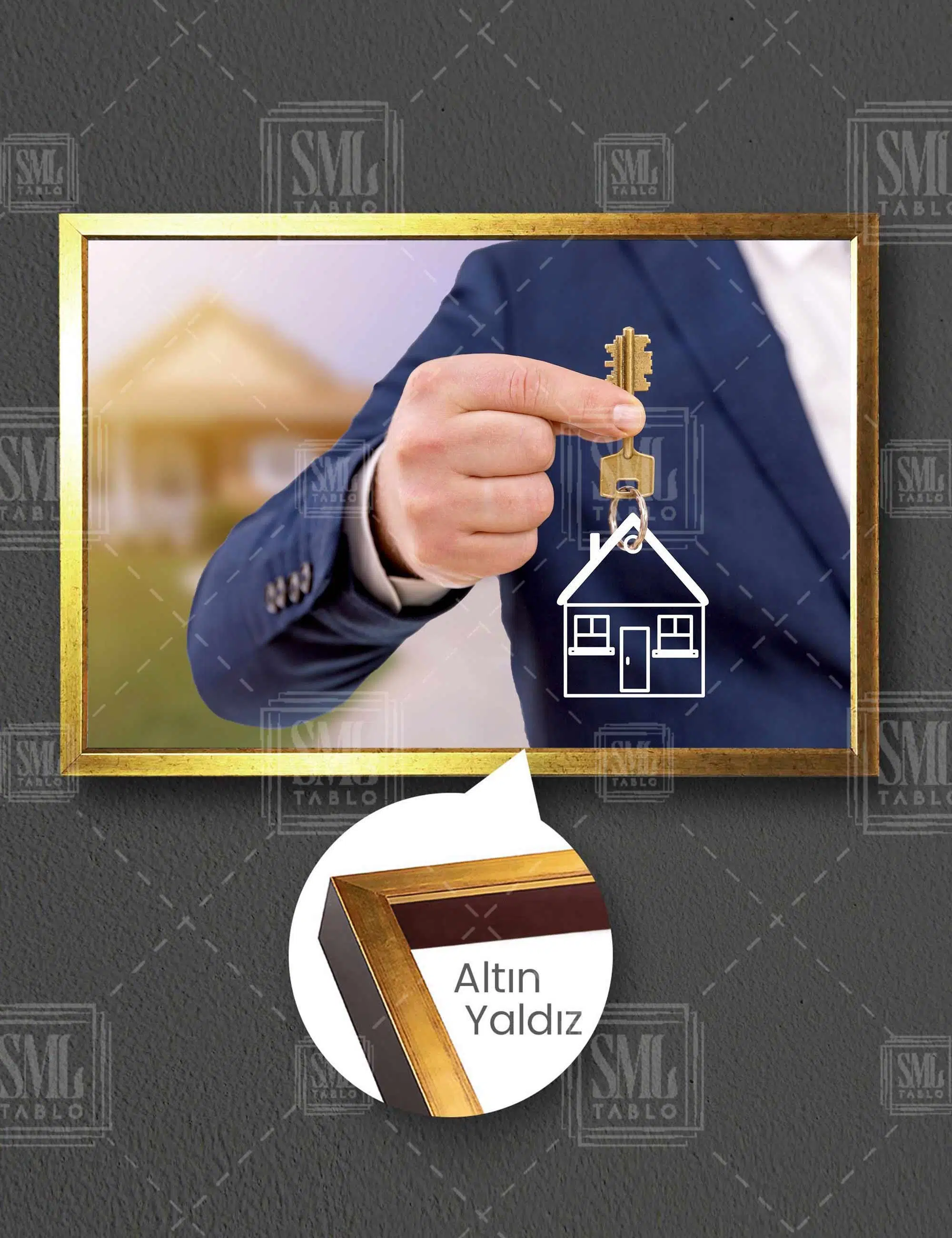 Emlakçı Anahtar Teslimi Emlak Ofisi Real Estate Yatay Çerçeveli Kanvas Tablo