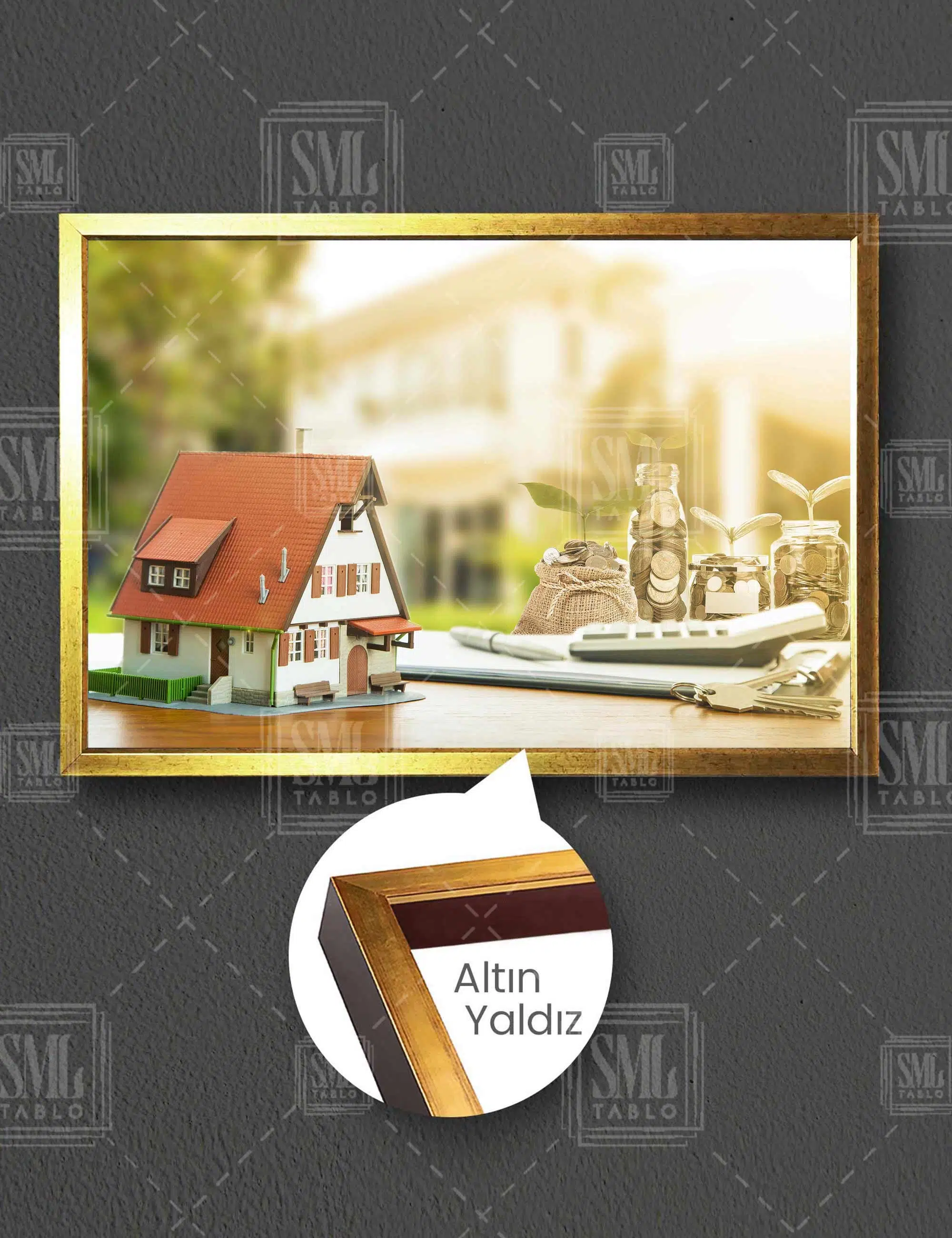 Emlak Ev Real Estate Birikim Hesap Makinası Yatay Çerçeveli Kanvas Tablo