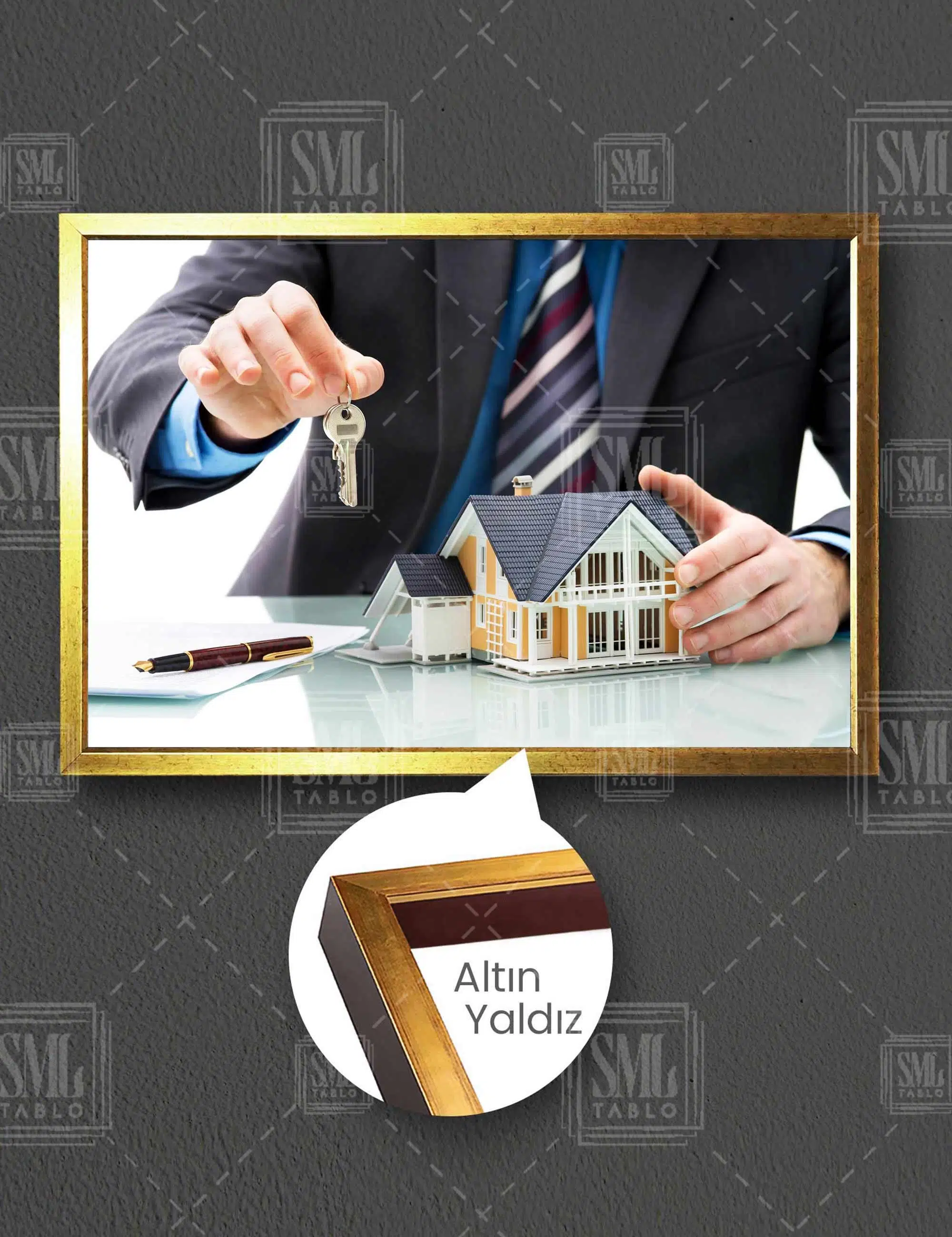 Emlak Ev Real Estate Anahtar İnşaat Mühendisliği Yatay Çerçeveli Kanvas Tablo