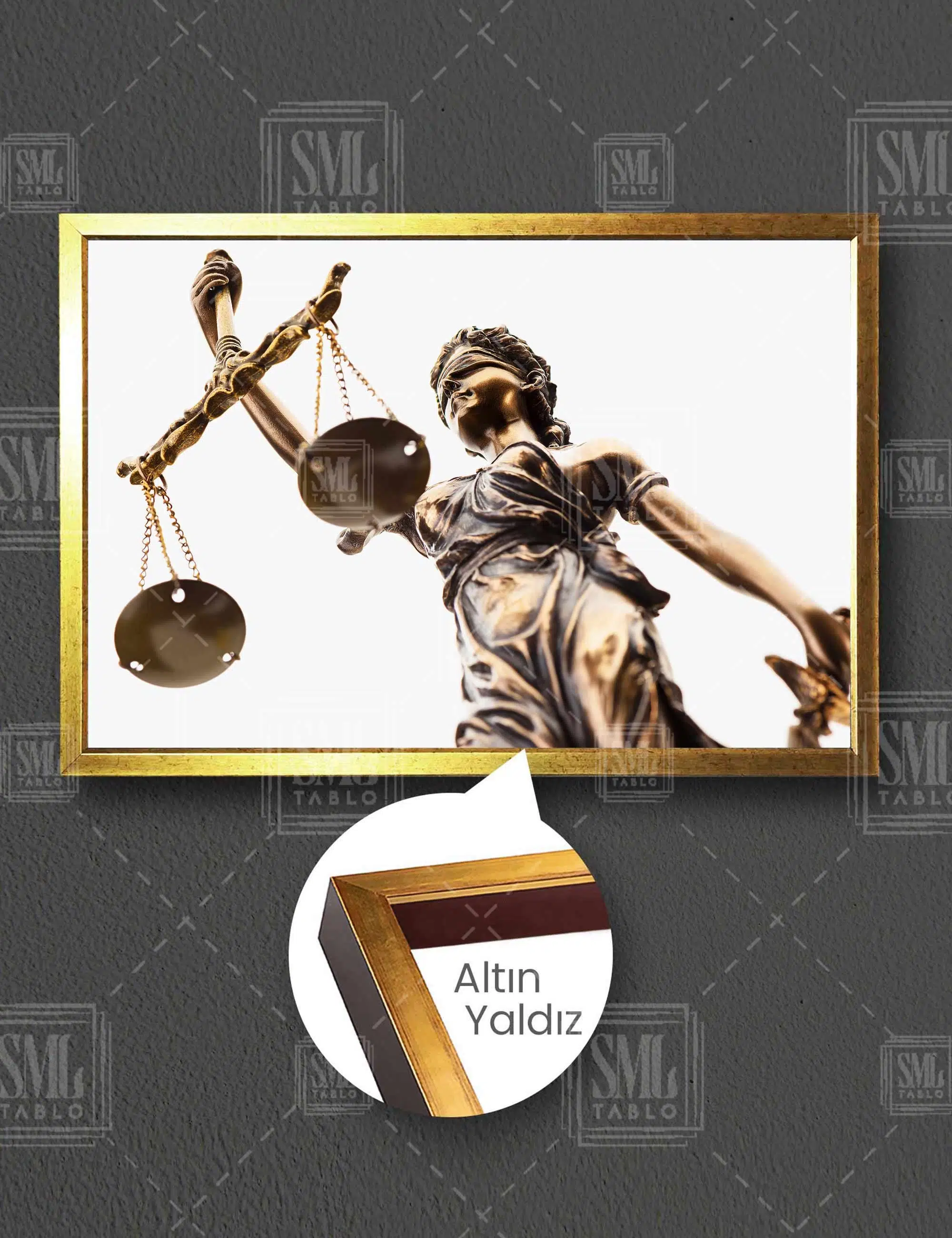 Themis Heykeli Adalet Terazisi Hukuk Bürosu Dekor Yatay Çerçeveli Kanvas Tablo