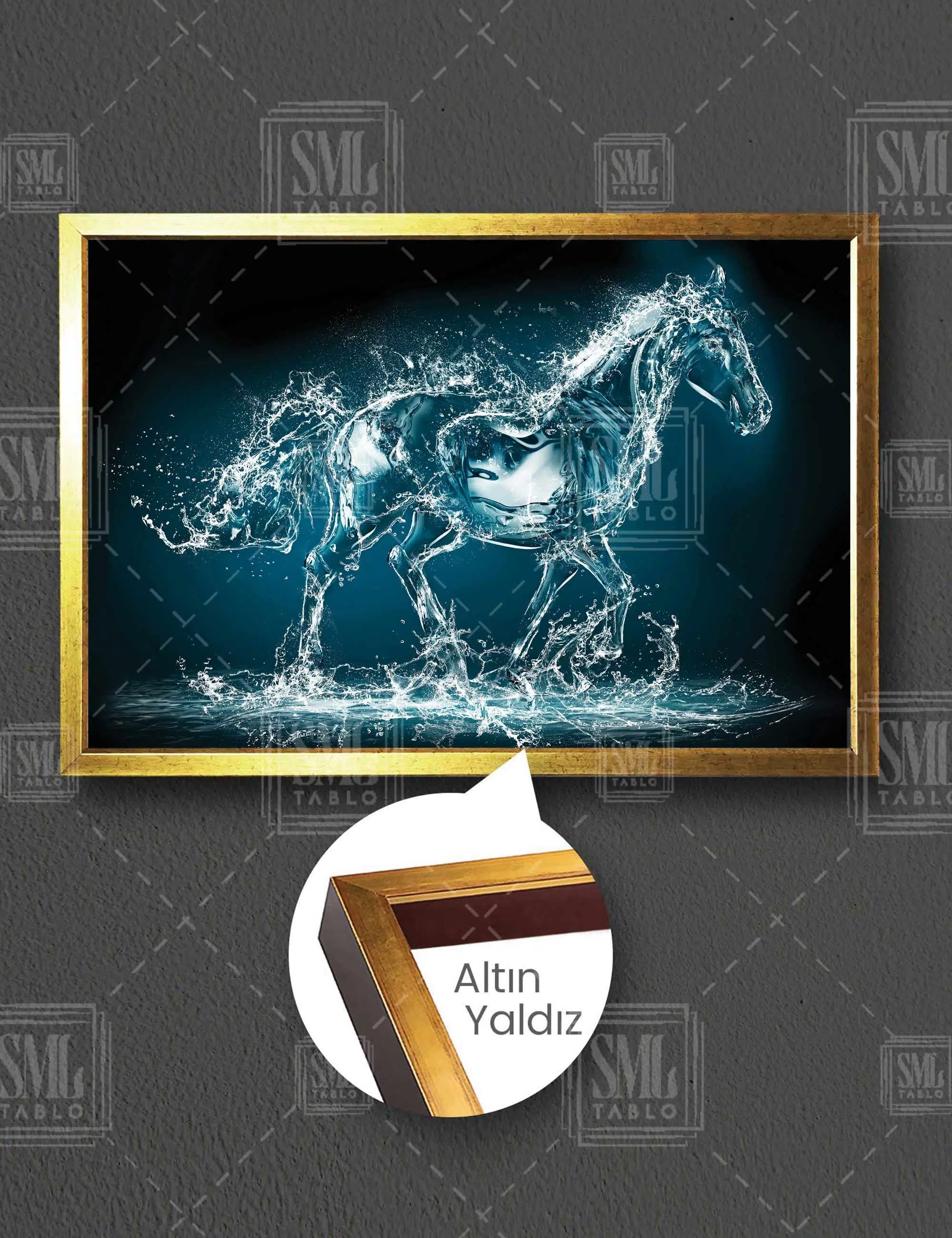 Su Sıçramalarından Oluşan At Aqua Horse Dekor Yatay Çerçeveli Kanvas Tablo