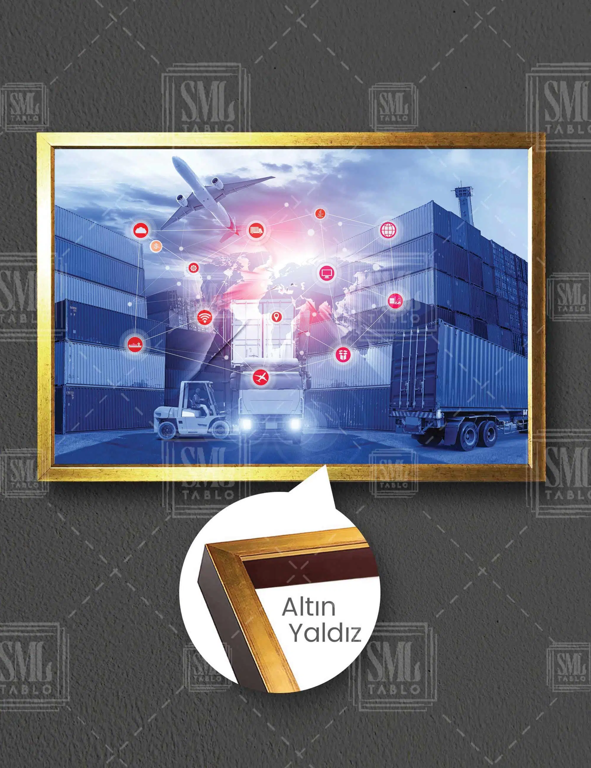 Lojistik Sektörü Dış Ticaret Ulaşım Ulaştırma Yatay Çerçeveli Kanvas Tablo