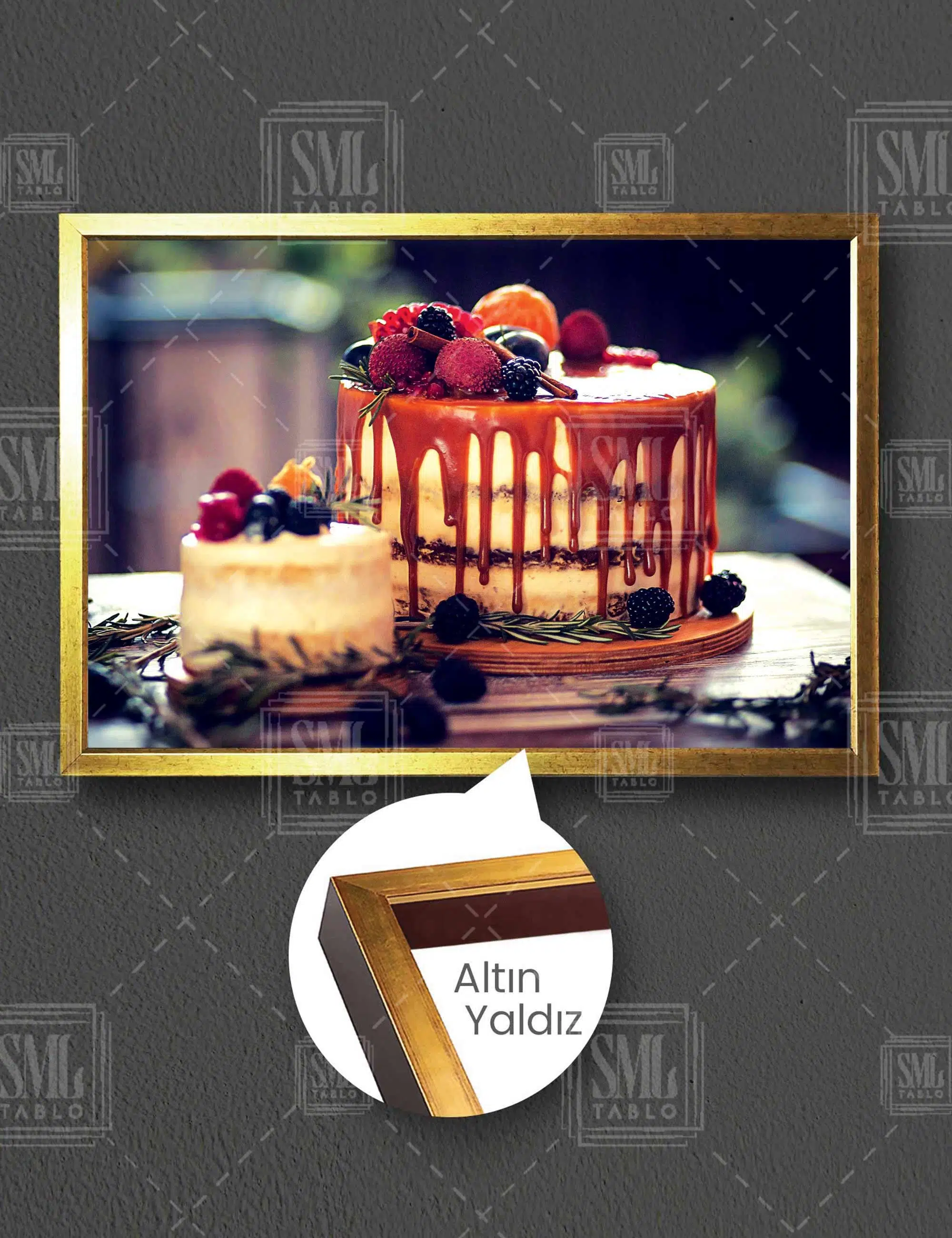 Çikolatalı Ve Böğürtlenli Pasta Cake Pastane Yatay Çerçeveli Kanvas Tablo