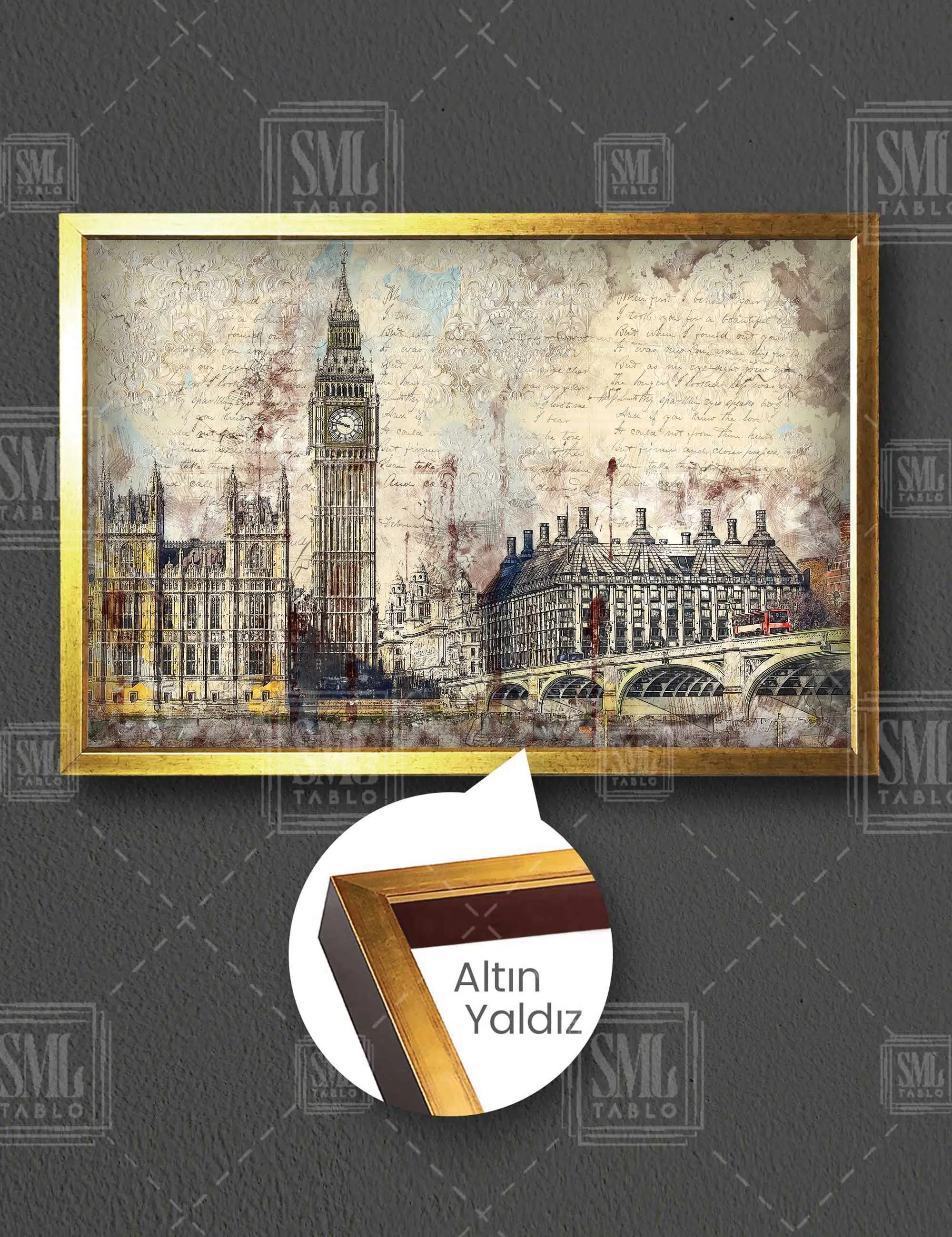 Londra Şehir Manzarası Nostaljik London Binalar Yatay Çerçeveli Kanvas Tablo