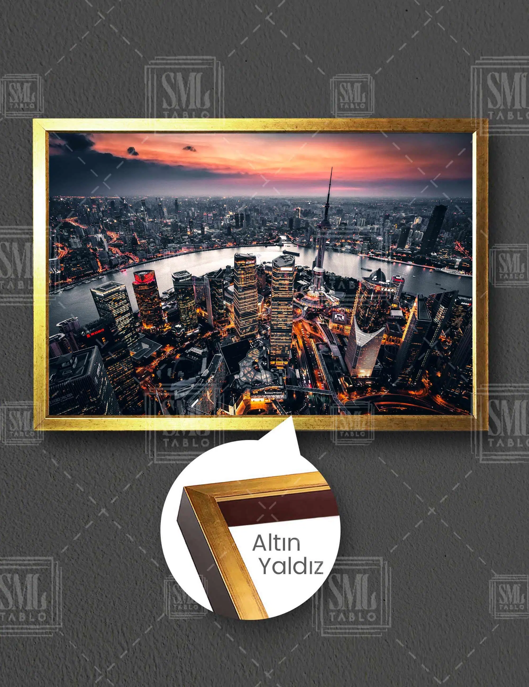 Metropol Şehir Manzarası City View Nehir Şehir Planlaması Yatay Çerçeveli Kanvas Tablo