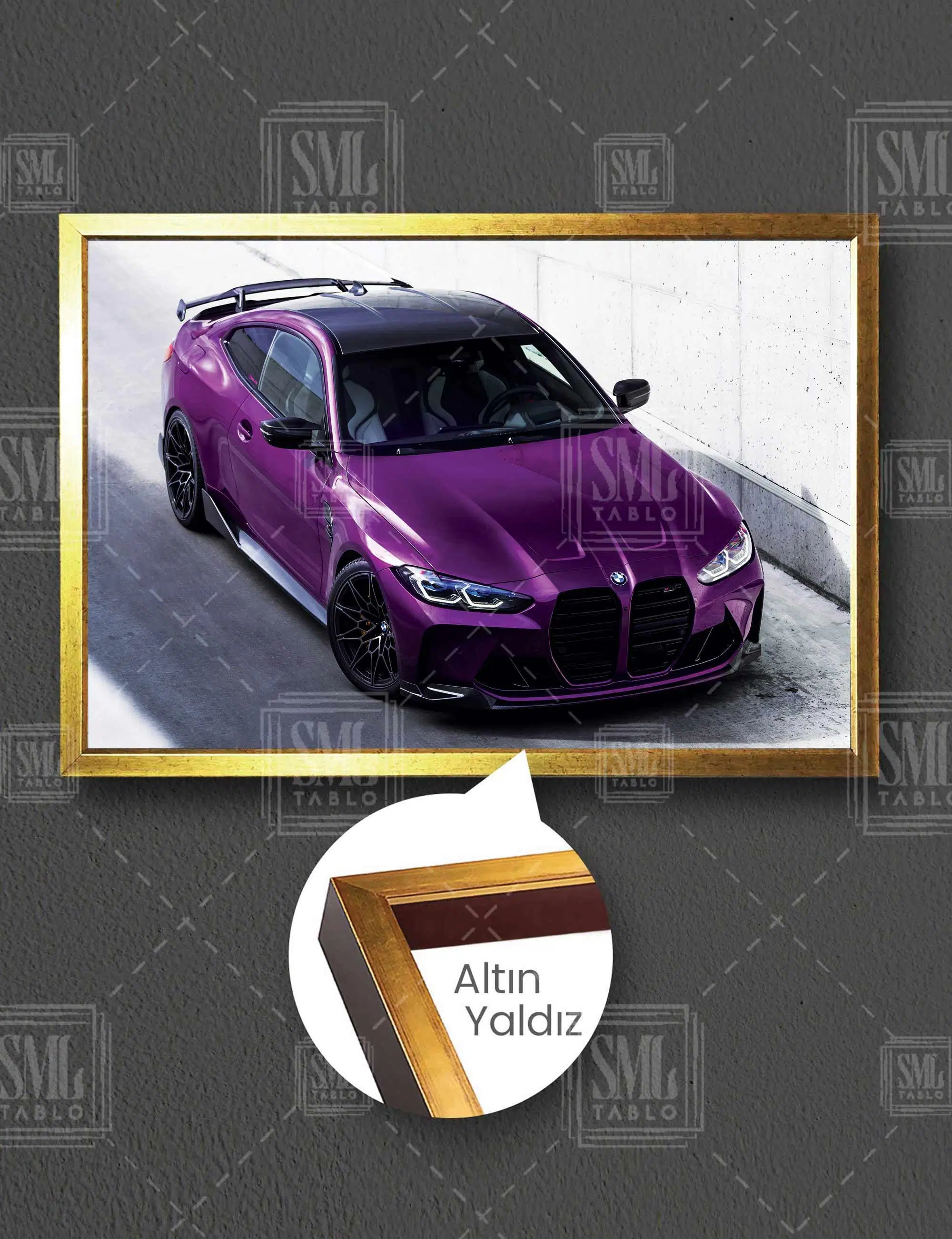 Mor Spor Araba Bmv Sport Car Yatay Çerçeveli Kanvas Tablo