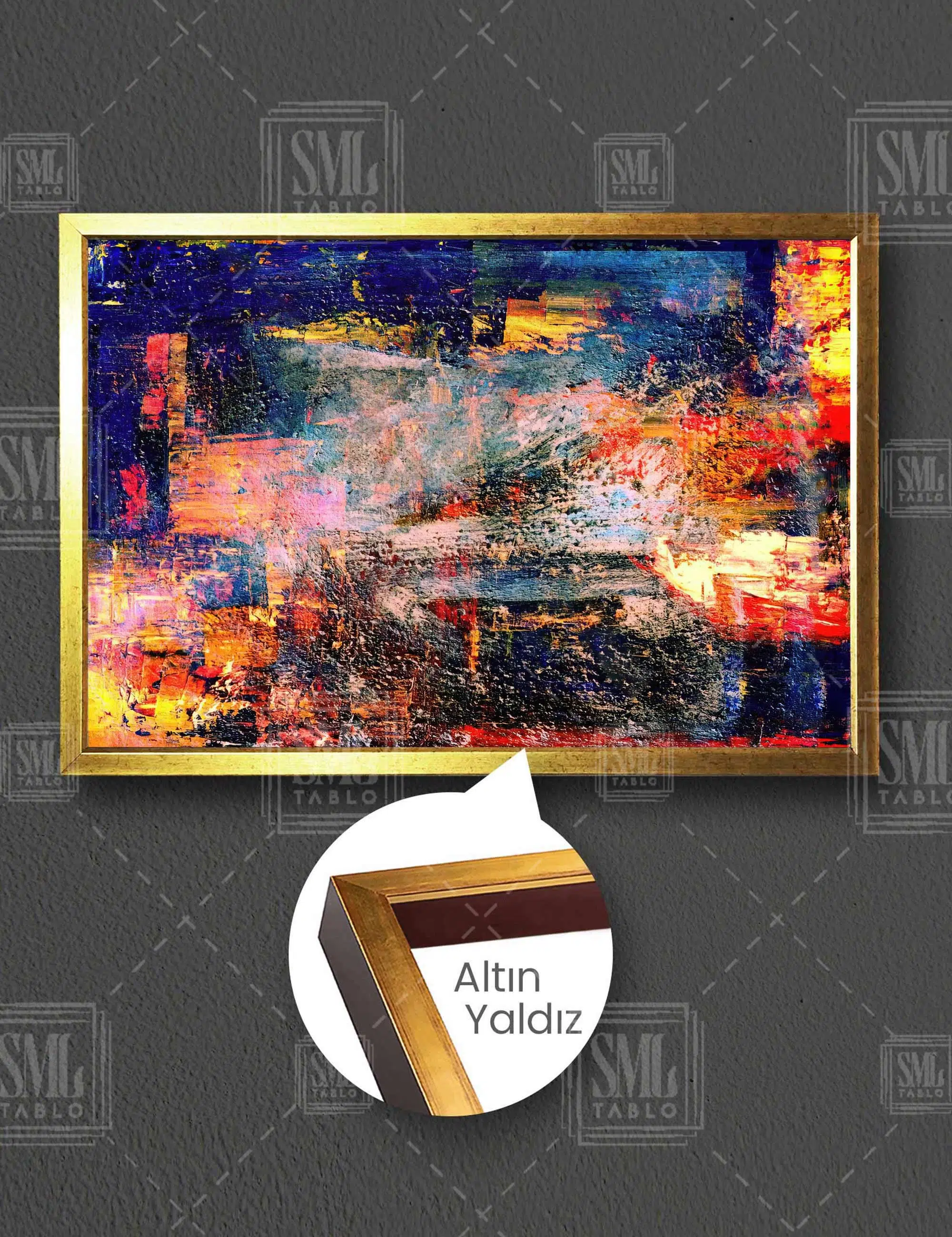 Abstract Mavi Ve Kırmızı Soyut Art Dekor Modern Sanat Halı Yatay Çerçeveli Kanvas Tablo