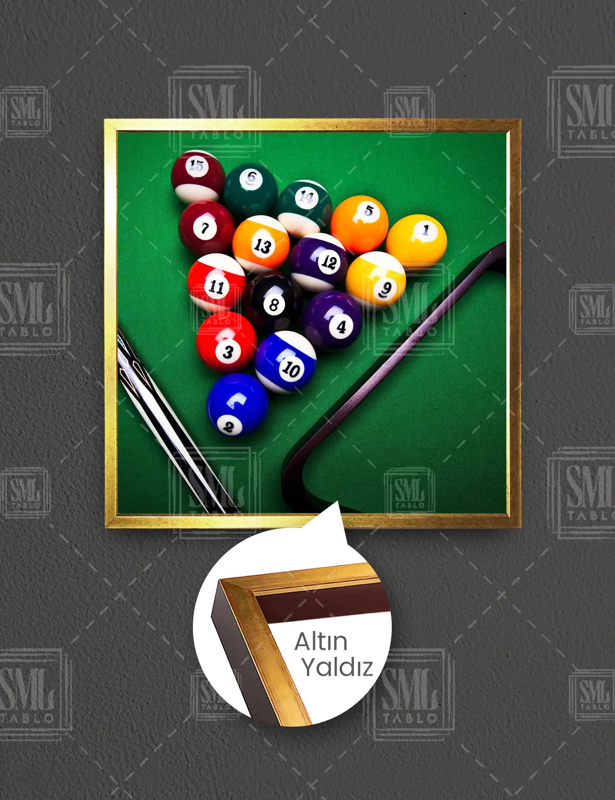 Amerikan Bilardo Masa Istaka Cafe Dekorasyon Kare Çerçeveli Kanvas Tablo