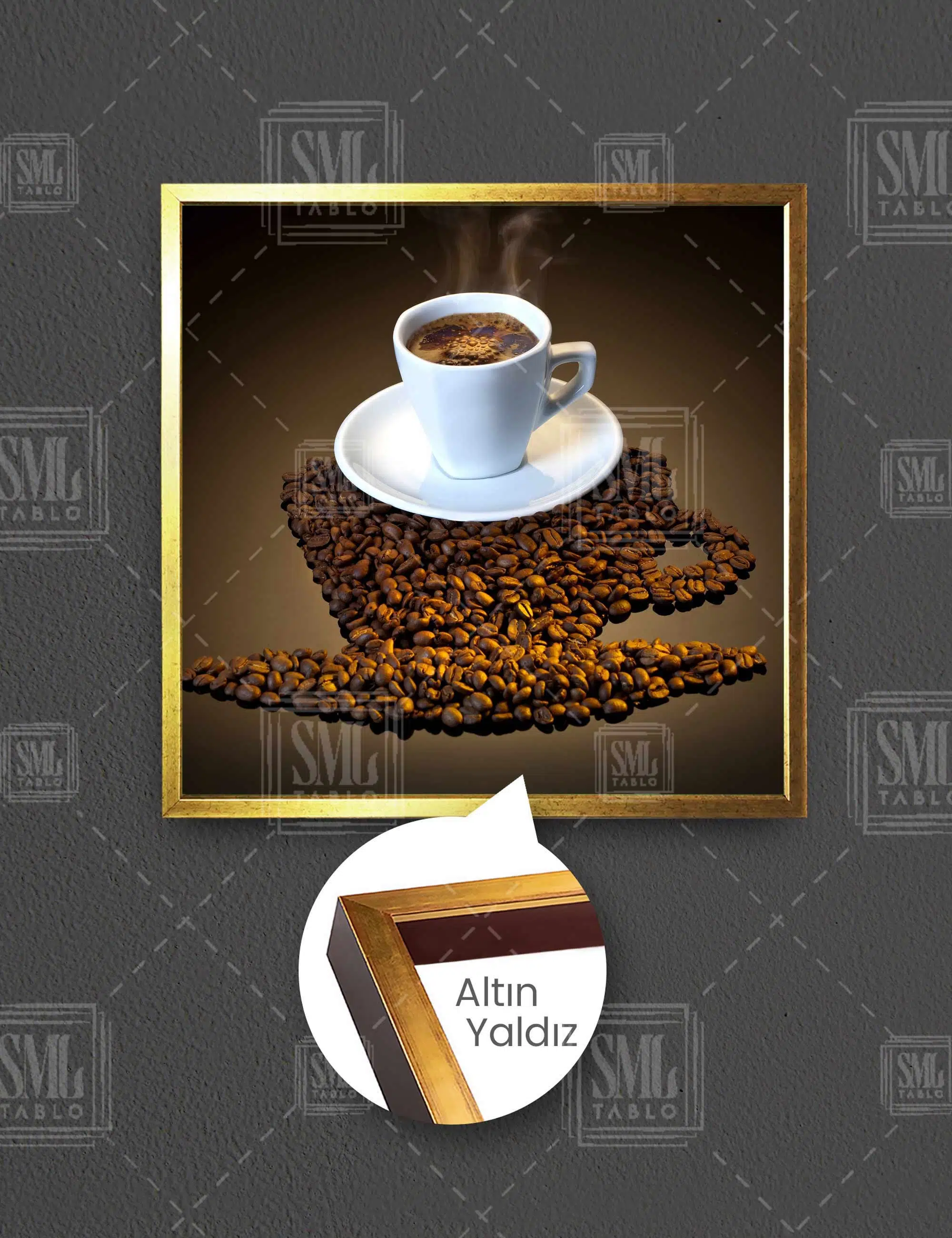 Kahve Fincan Duman Cafe Dekorasyon Kare Çerçeveli Kanvas Tablo