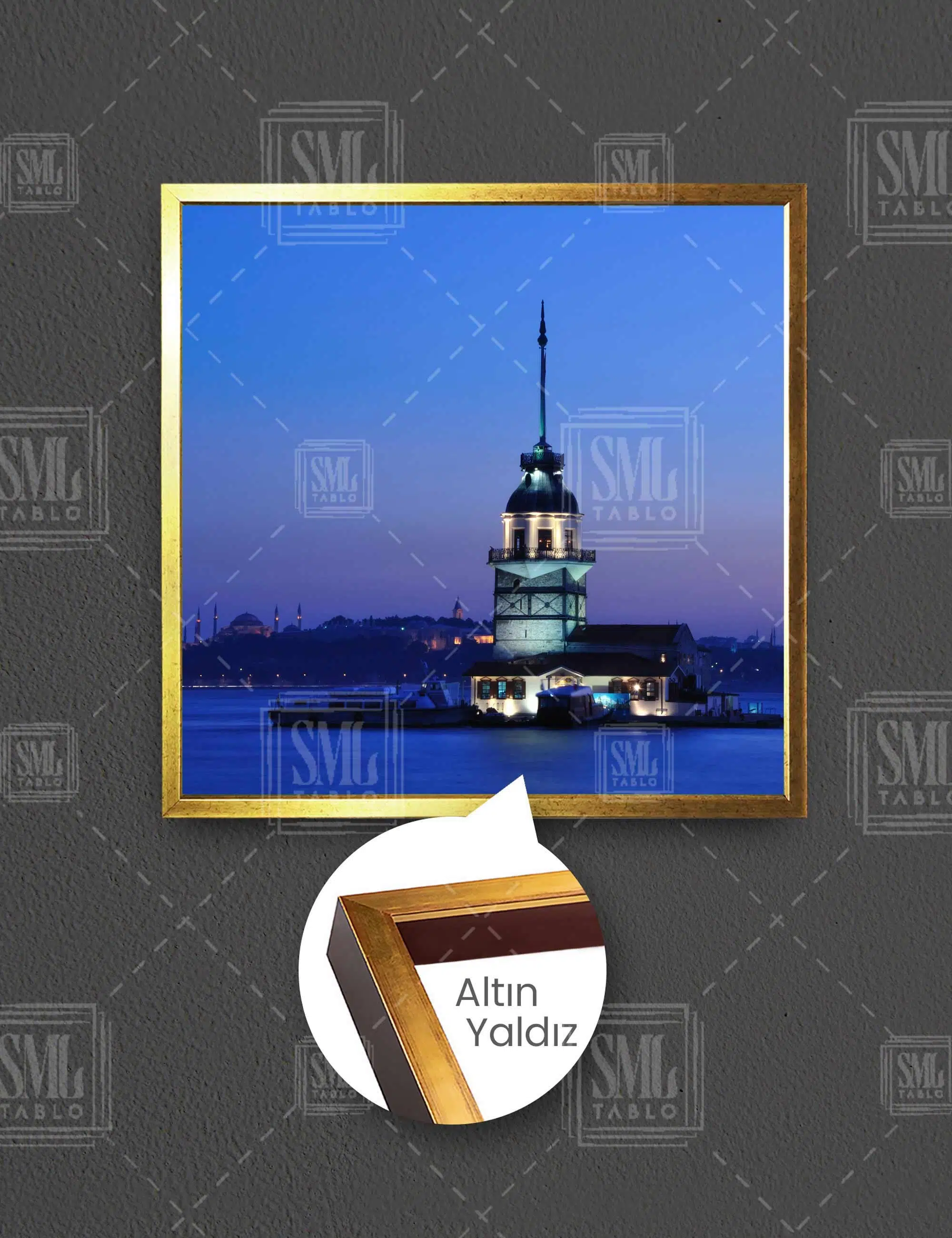 İstanbul Kız Kulesi Gece Manzaralı İstanbul Kare Çerçeveli Kanvas Tablo