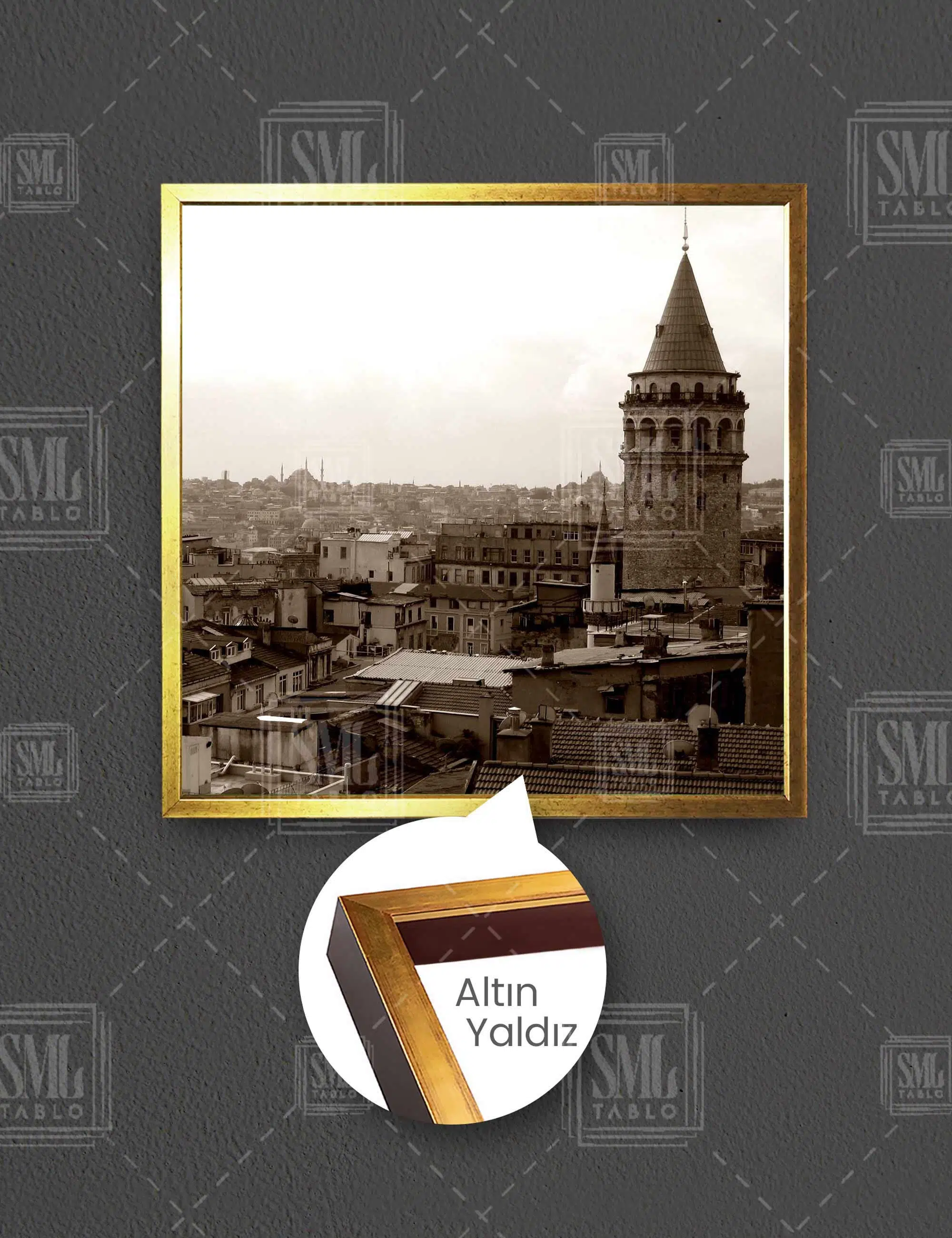 İstanbul Galata Kulesi Nostalji Manzara Kare Çerçeveli Kanvas Tablo