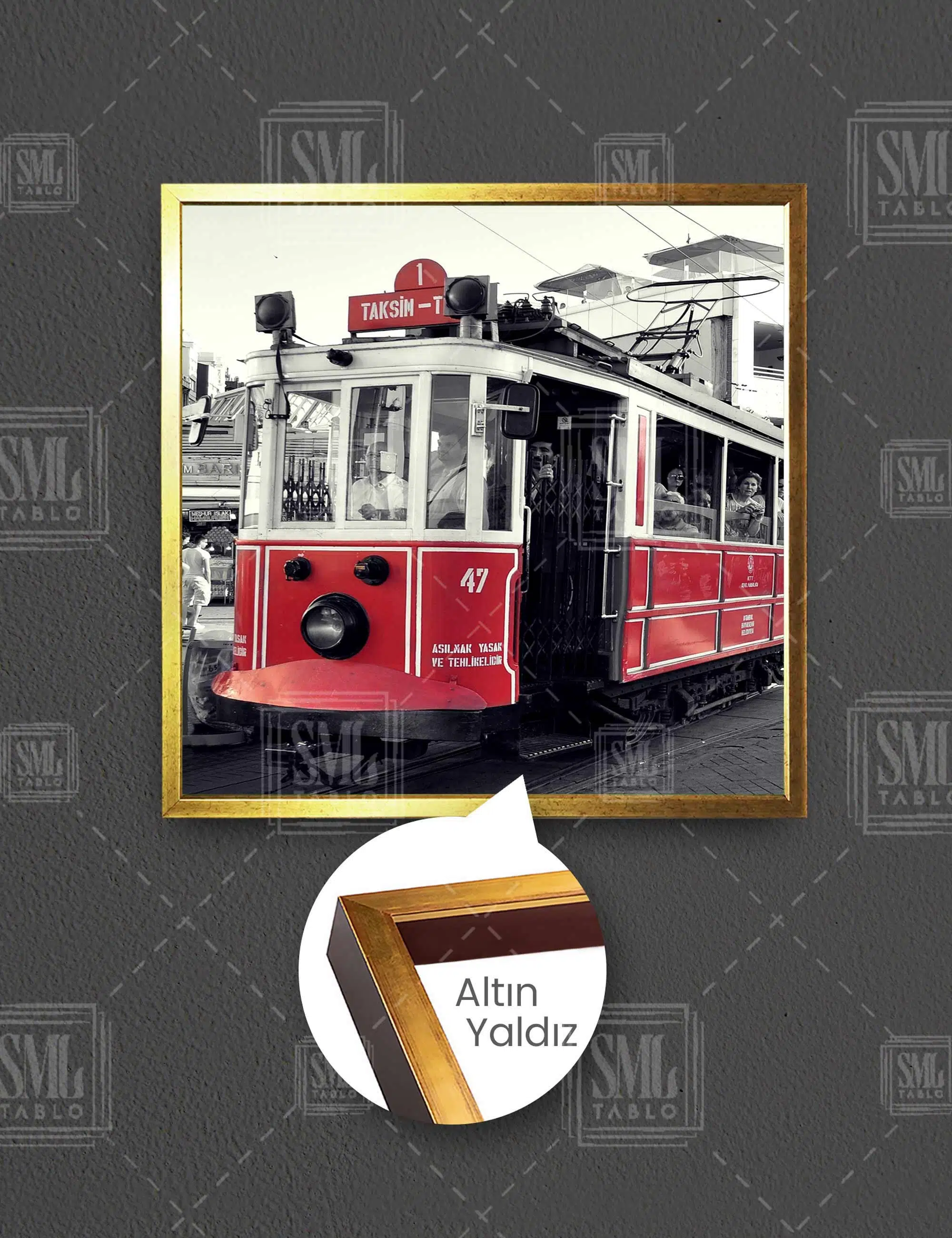 İstanbul Tranvay Taksim İstiklal Nostaji Kare Çerçeveli Kanvas Tablo