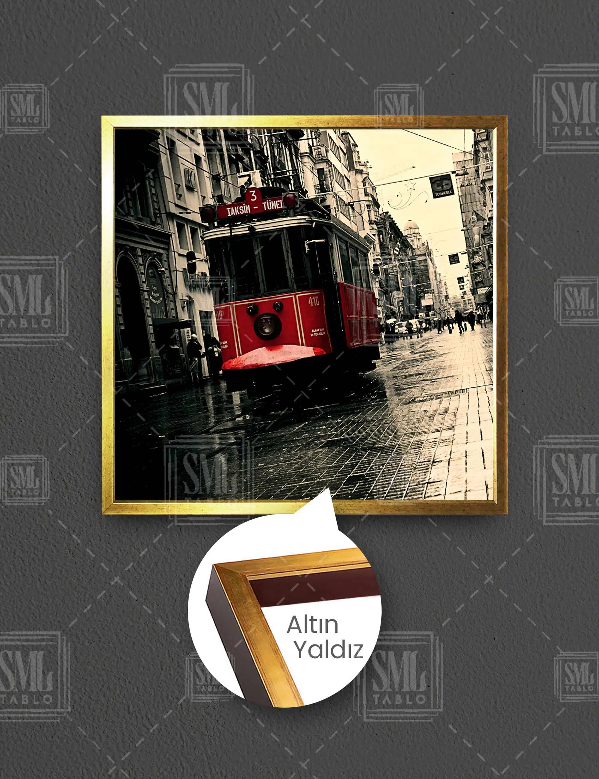 İstanbul Taksim İstiklal Caddesi Tranvay Kare Çerçeveli Kanvas Tablo