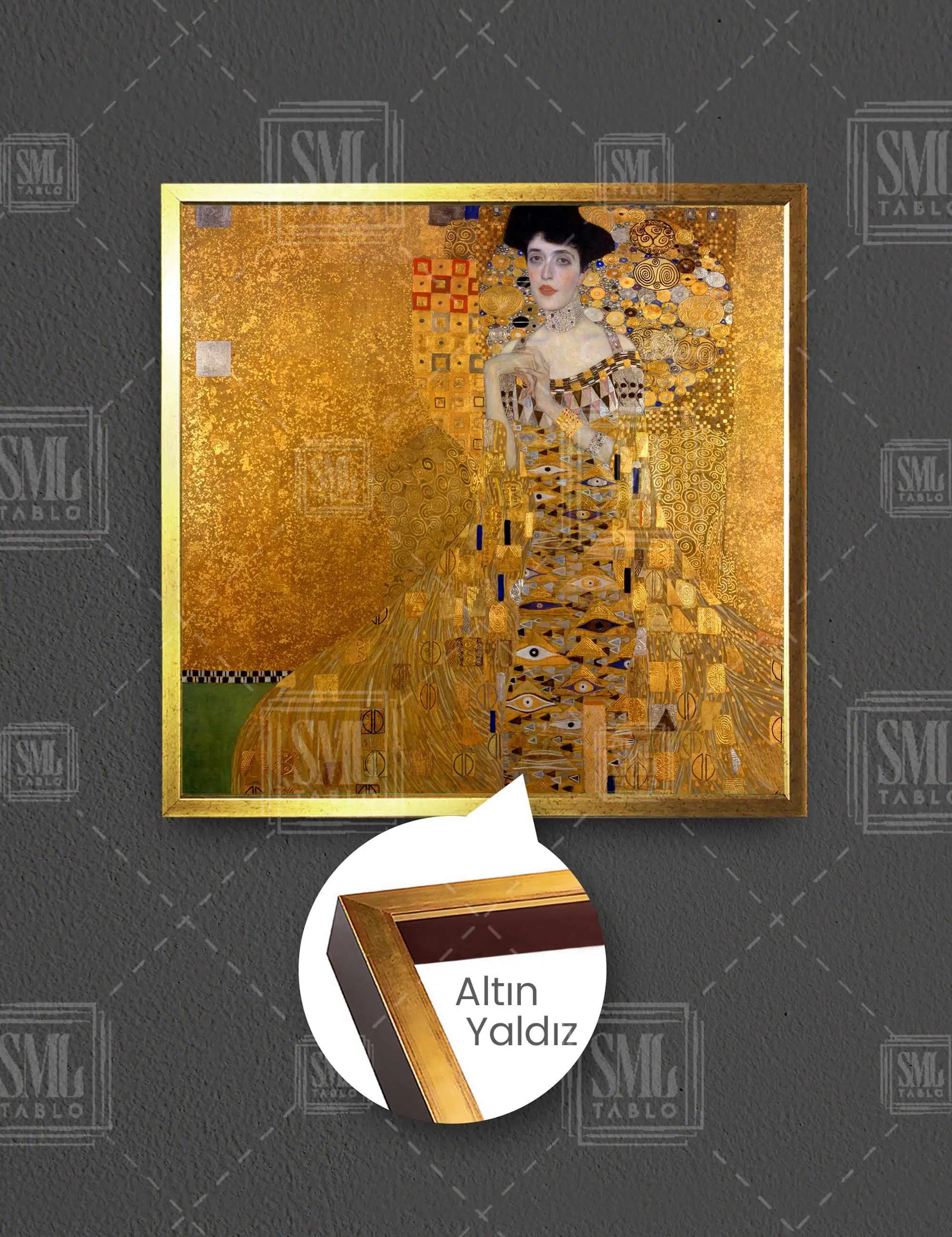 Gustav Klimt Adele Bloch Bauer Yağlı Boya Efekt Başyapıt Kare Çerçeveli Kanvas Tablo