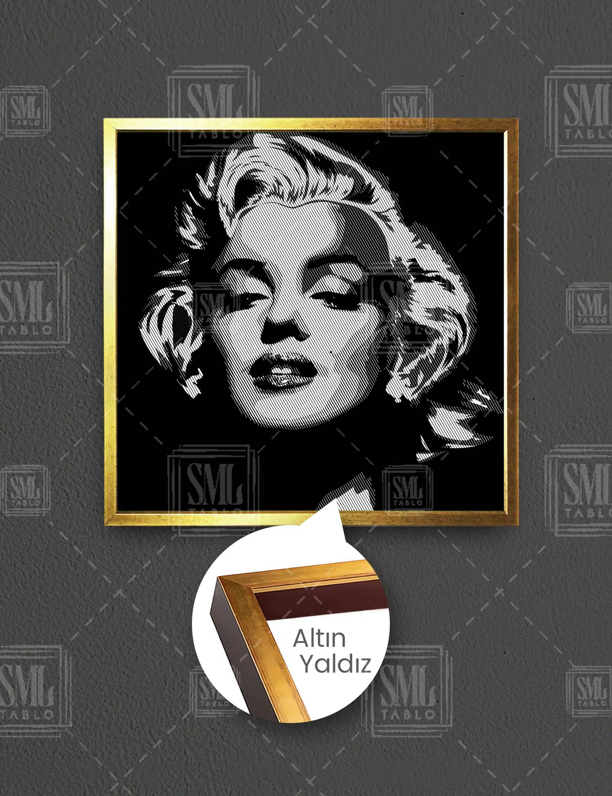 Marilyn Monroe Gülücük Siyah Beyaz Kadın Sanat İllüstrasyon Kare Çerçeveli Kanvas Tablo