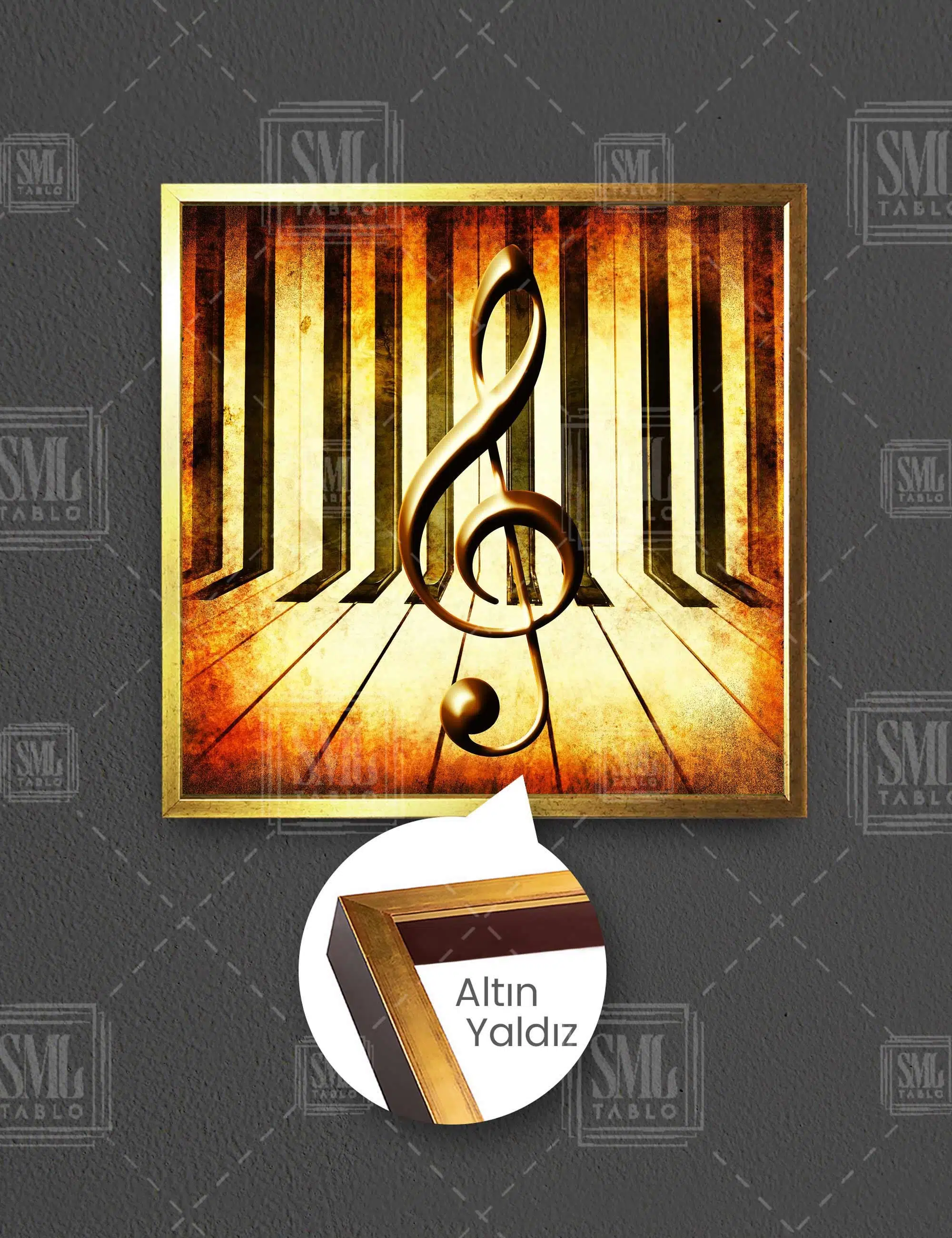 Sol Anahtarı Piyano Müzik Dekorasyon Kare Çerçeveli Kanvas Tablo