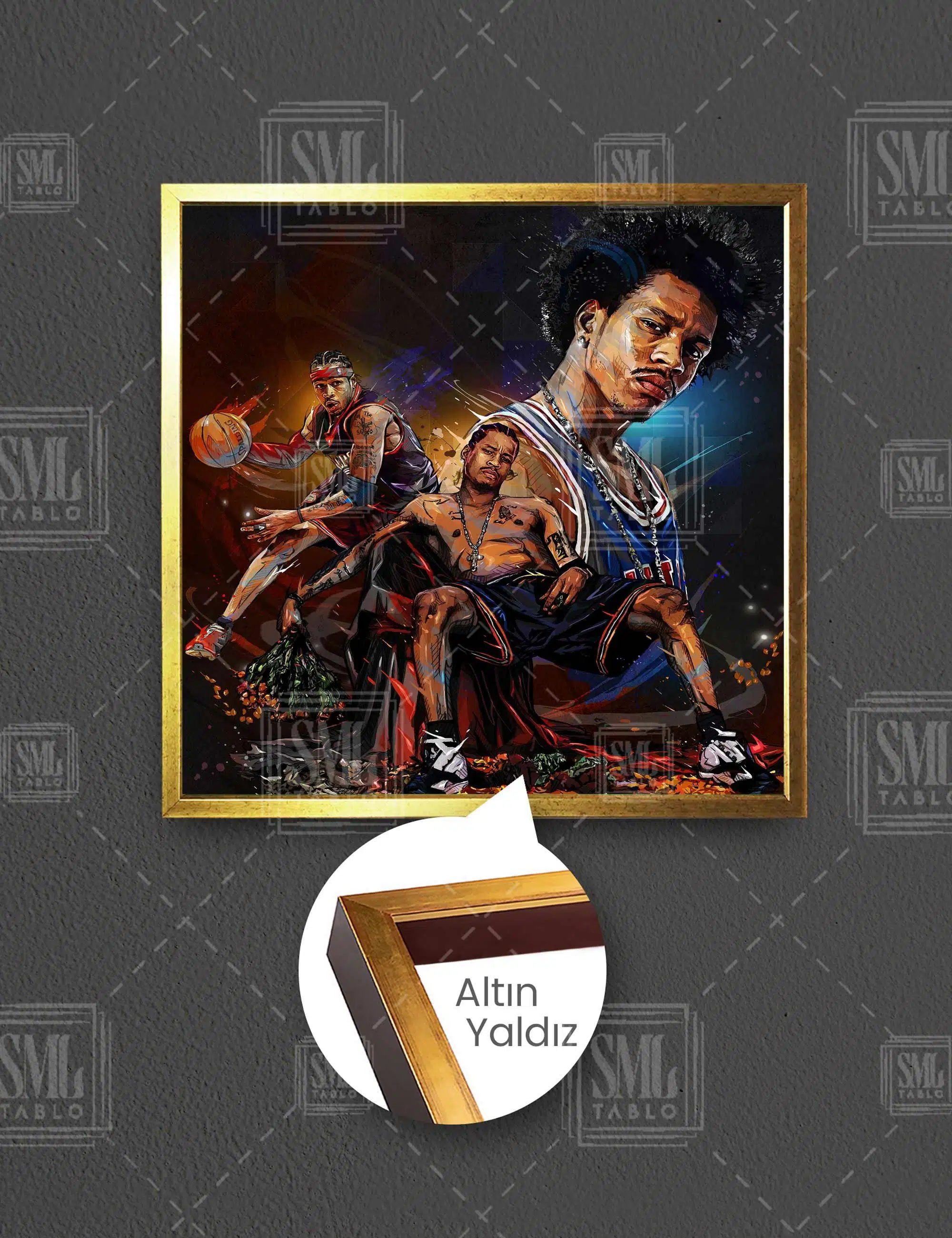 Allen Iverson Basketbol Nba Soyut Art The Answer Kare Çerçeveli Kanvas Tablo