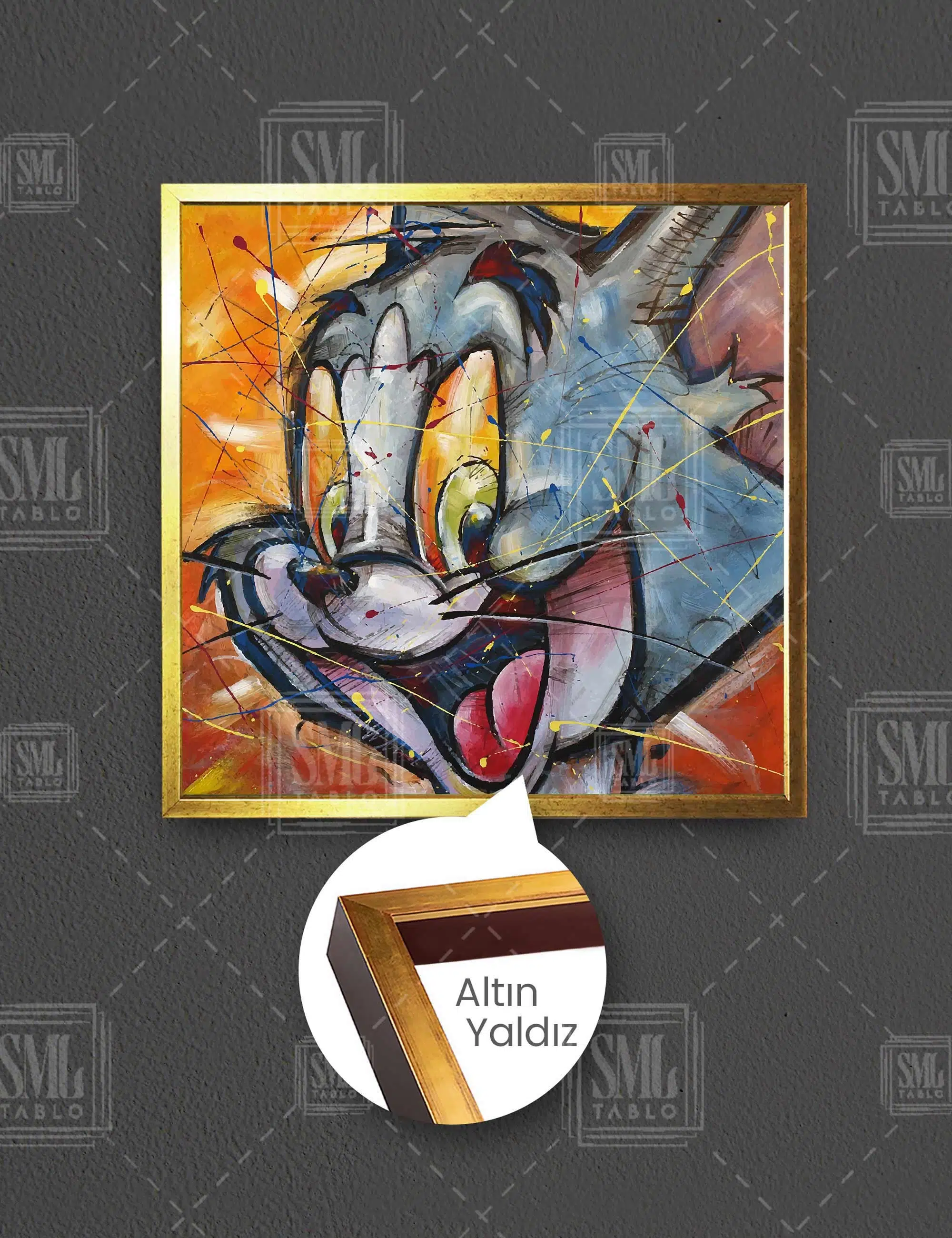 Tom Ve Jerry Çizgifilm Kedi Soyut Karakter Art Çoçuk Odası Dekoratif Kare Çerçeveli Kanvas Tablo