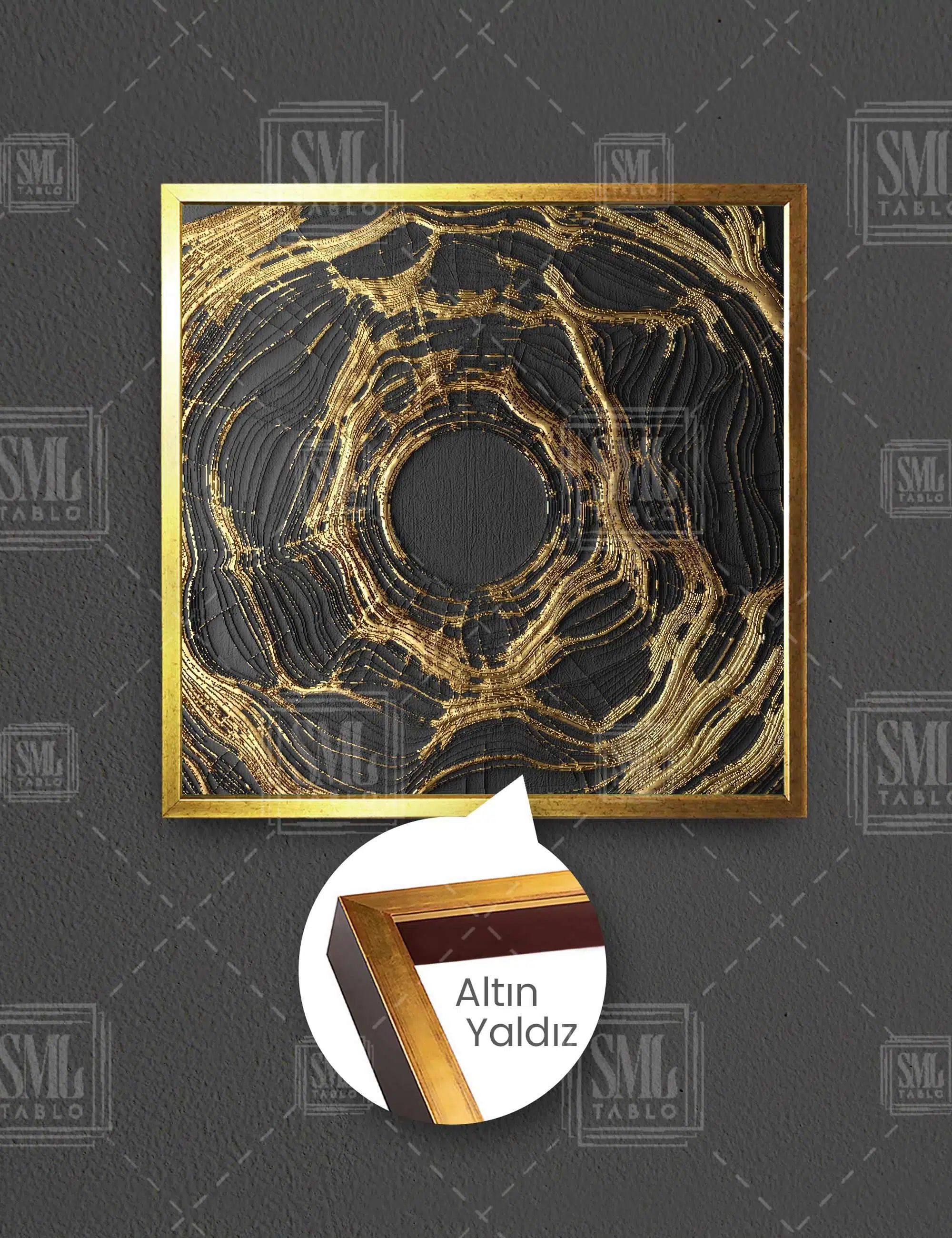 Soyut Sanat Altın Gold Dekoratif Abstract Modern Kare Çerçeveli Kanvas Tablo